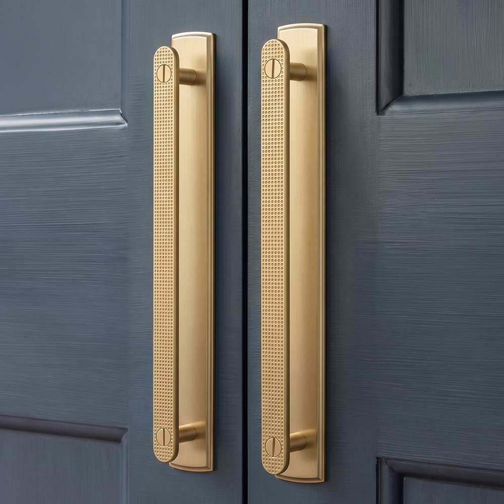 Goo-Ki 2 Pack Mid-Century Cabinet Pulls, Zinc Alloy Drawer Handles with Embossed Grid Backplate, Kitchen & Furniture Replacement Hardware