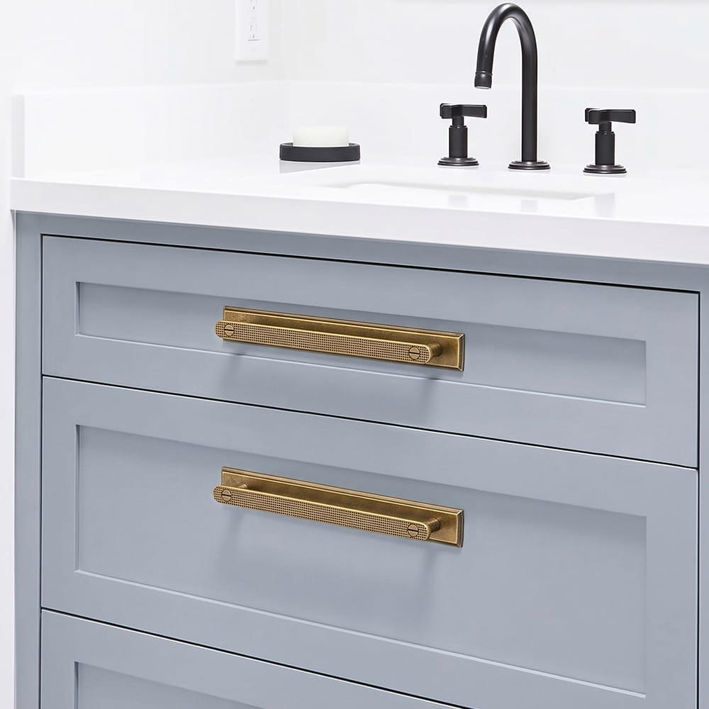 Goo-Ki 2 Pack Mid-Century Cabinet Pulls, Zinc Alloy Drawer Handles with Embossed Grid Backplate, Kitchen & Furniture Replacement Hardware