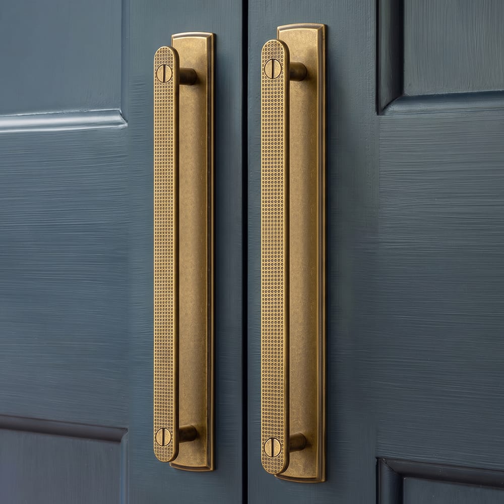 Goo-Ki 2 Pack Mid-Century Cabinet Pulls, Zinc Alloy Drawer Handles with Embossed Grid Backplate, Kitchen & Furniture Replacement Hardware