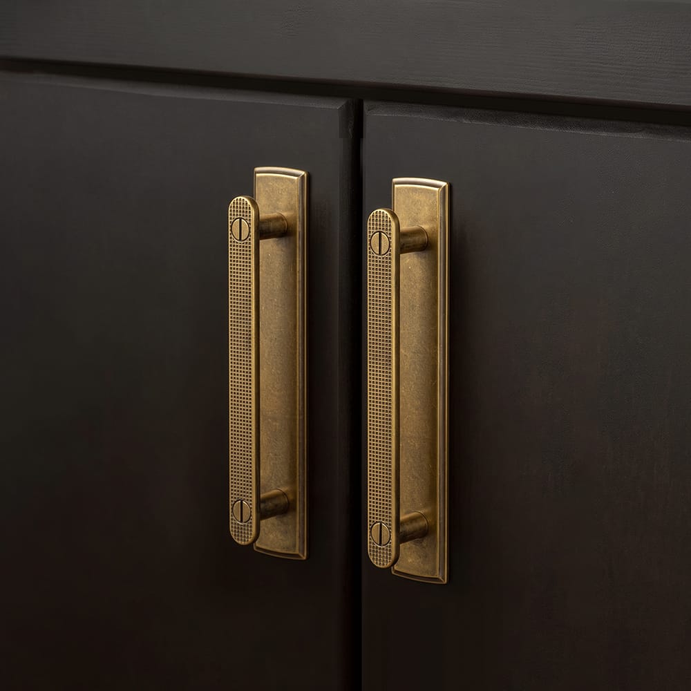 Goo-Ki 2 Pack Mid-Century Cabinet Pulls, Zinc Alloy Drawer Handles with Embossed Grid Backplate, Kitchen & Furniture Replacement Hardware