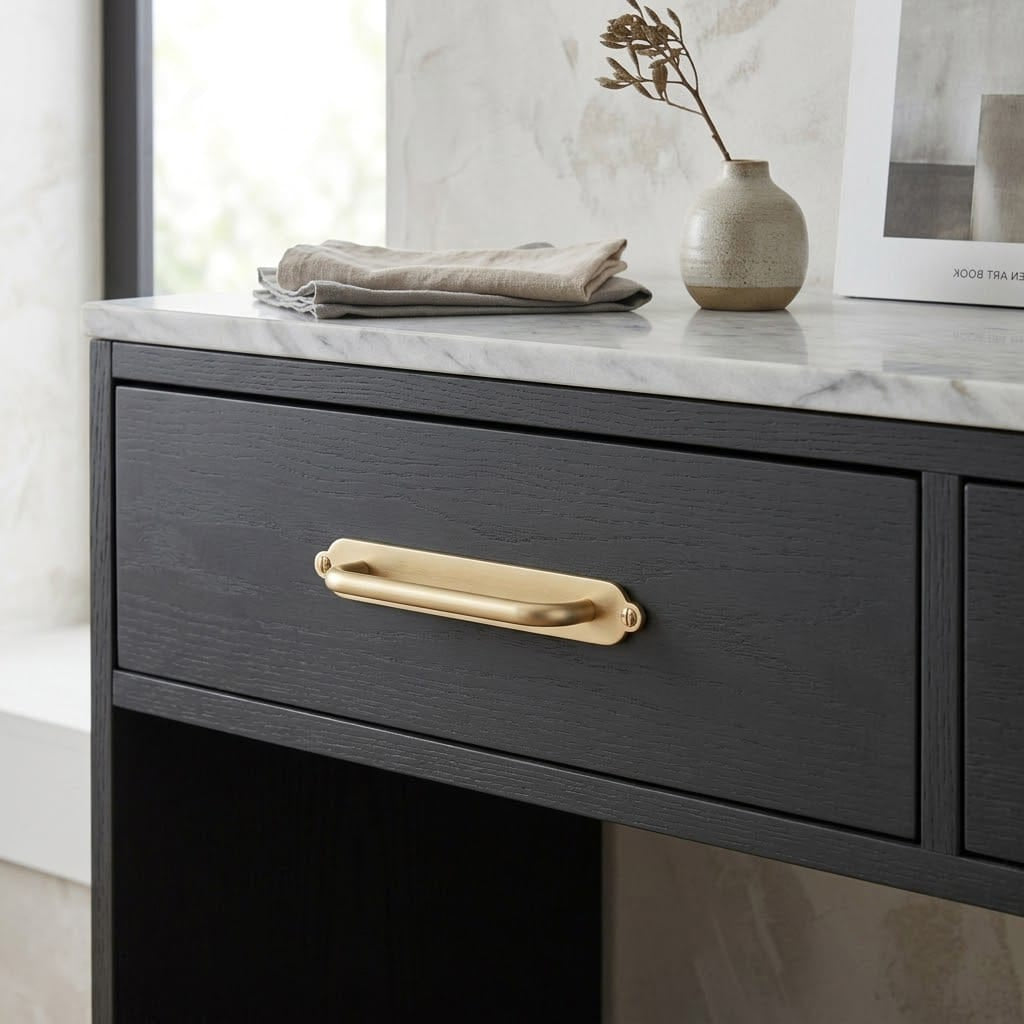 Goo-Ki 2 Pack Modern Geometric Zinc Alloy Cabinet Pulls with Back Plate Sleek Curved Sturdy Cabinet Handles