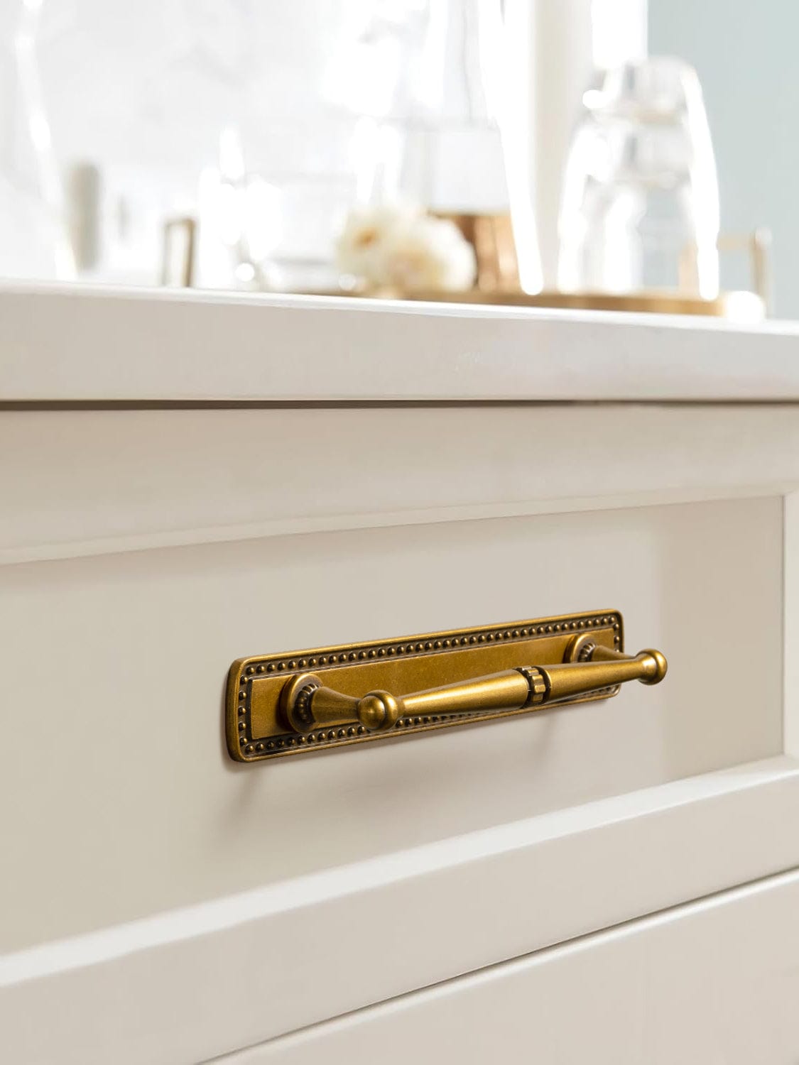 Goo-Ki 2 Pack Ornate Vintage Brass Drawer Pulls - Classic Cabinet Handles with Decorative Back Plates