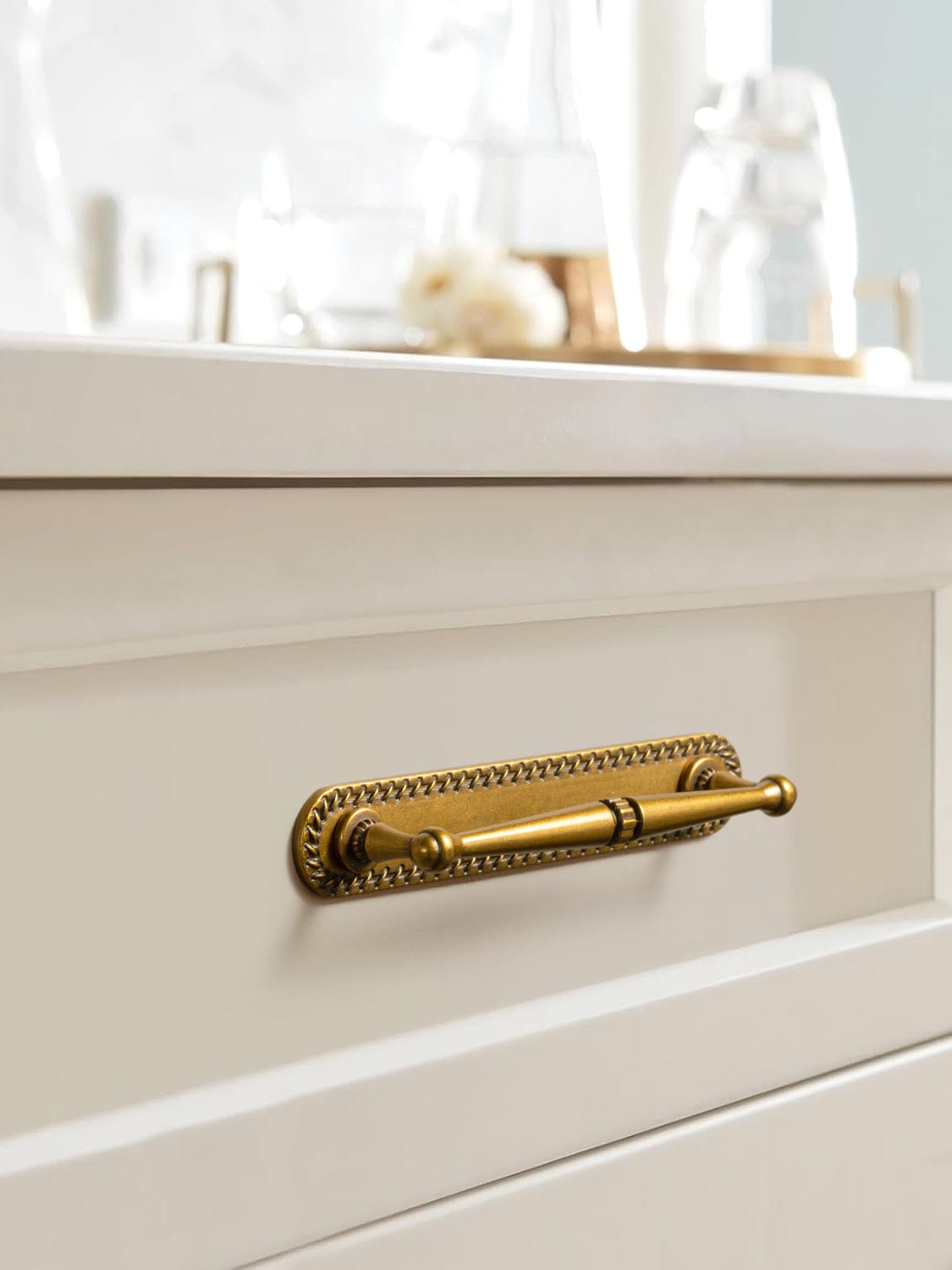 Goo-Ki 2 Pack Ornate Vintage Brass Drawer Pulls - Classic Cabinet Handles with Decorative Back Plates