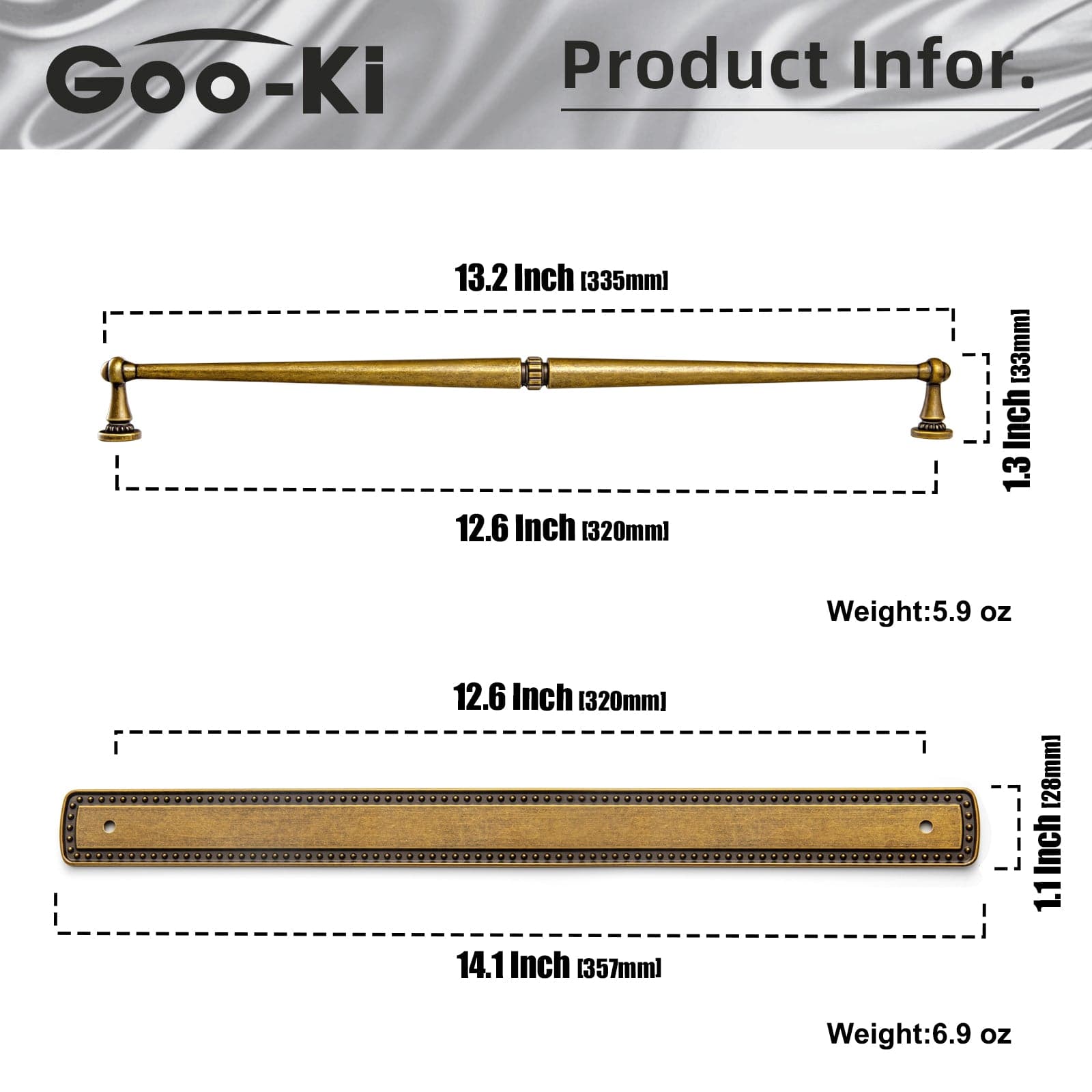 Goo-Ki 2 Pack Ornate Vintage Brass Drawer Pulls - Classic Cabinet Handles with Decorative Back Plates