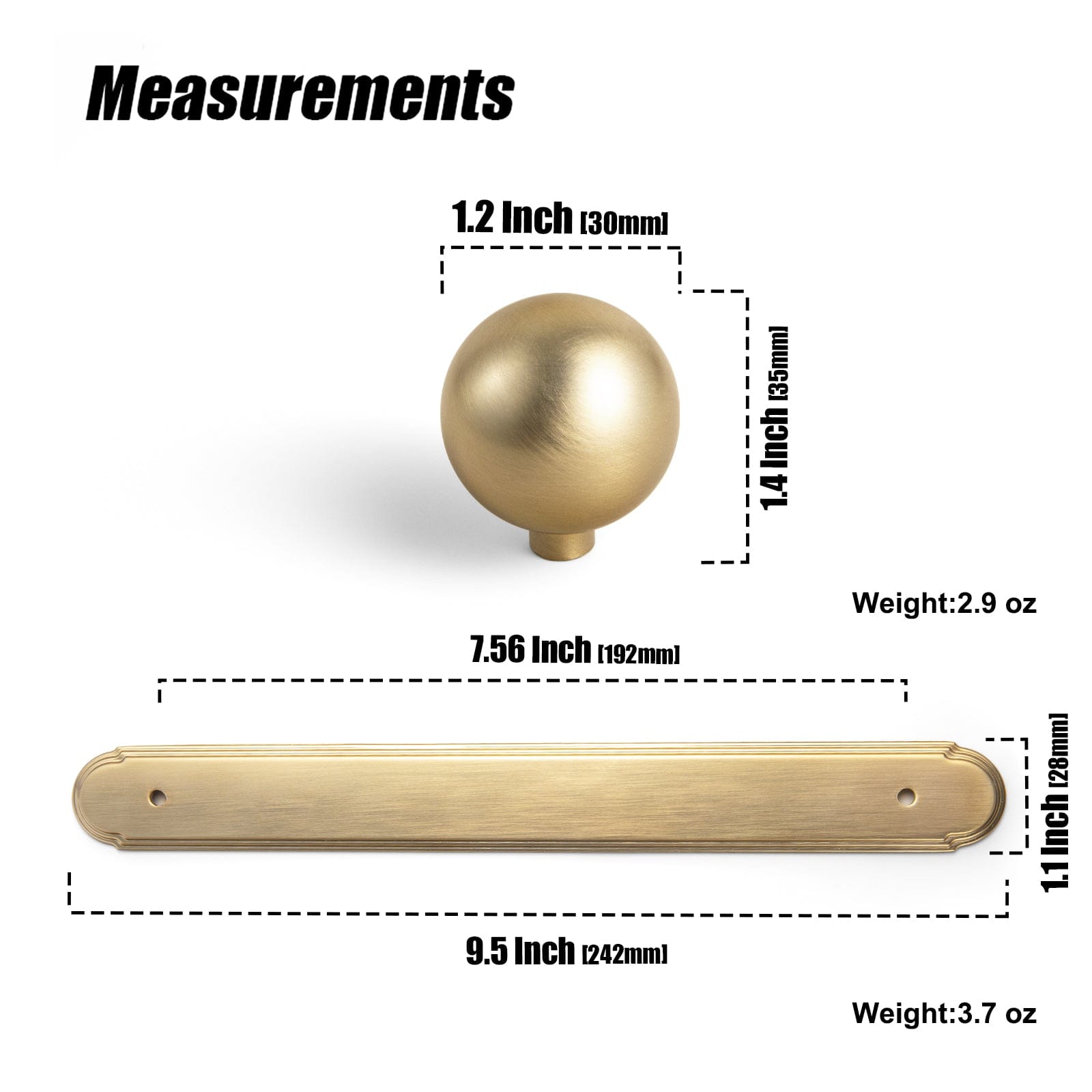 Goo-Ki 2 Pack Round Cabinet Knobs with Back Plate Zinc Alloy Cabinet Handle with Long Back Plate