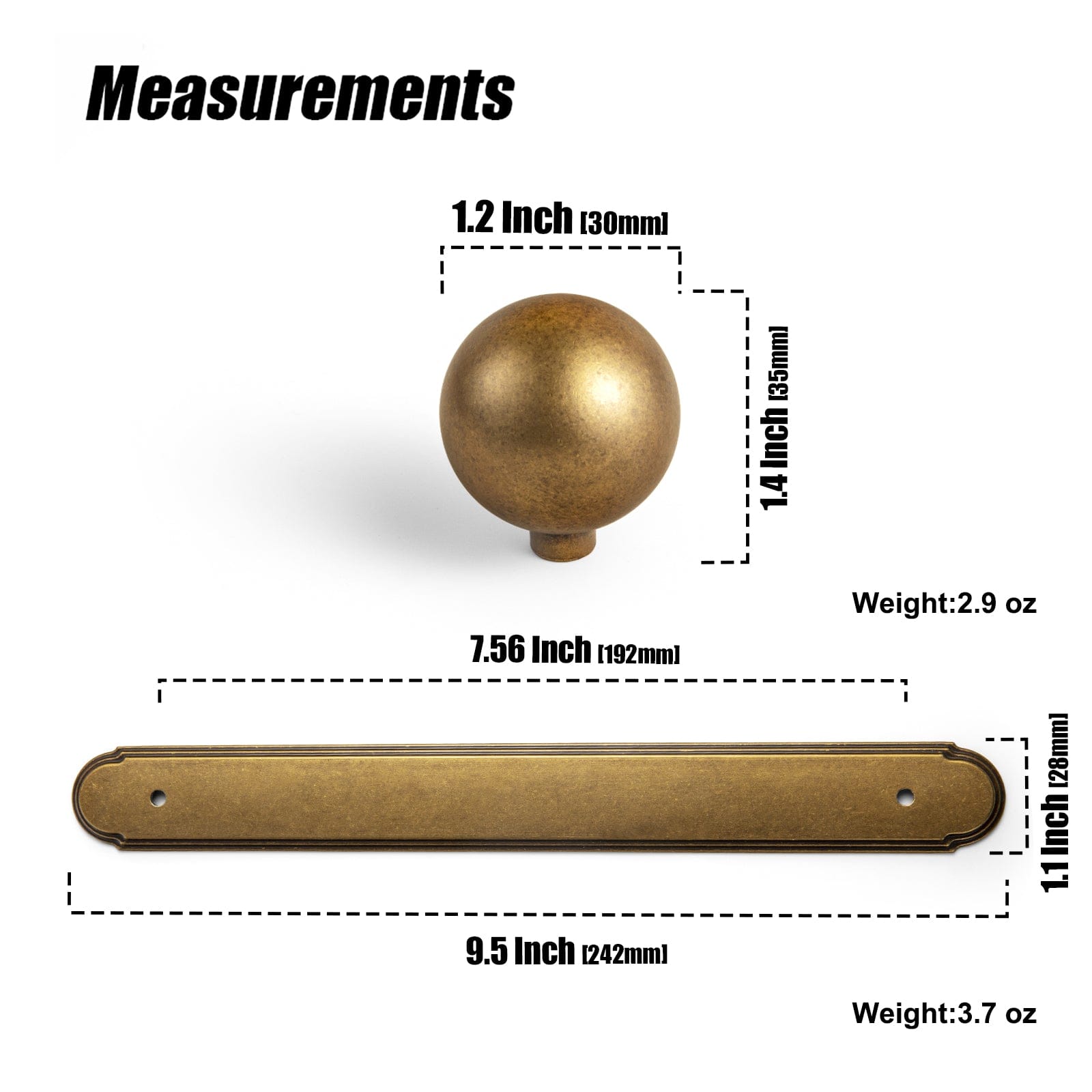 Goo-Ki 2 Pack Round Cabinet Knobs with Back Plate Zinc Alloy Cabinet Handle with Long Back Plate