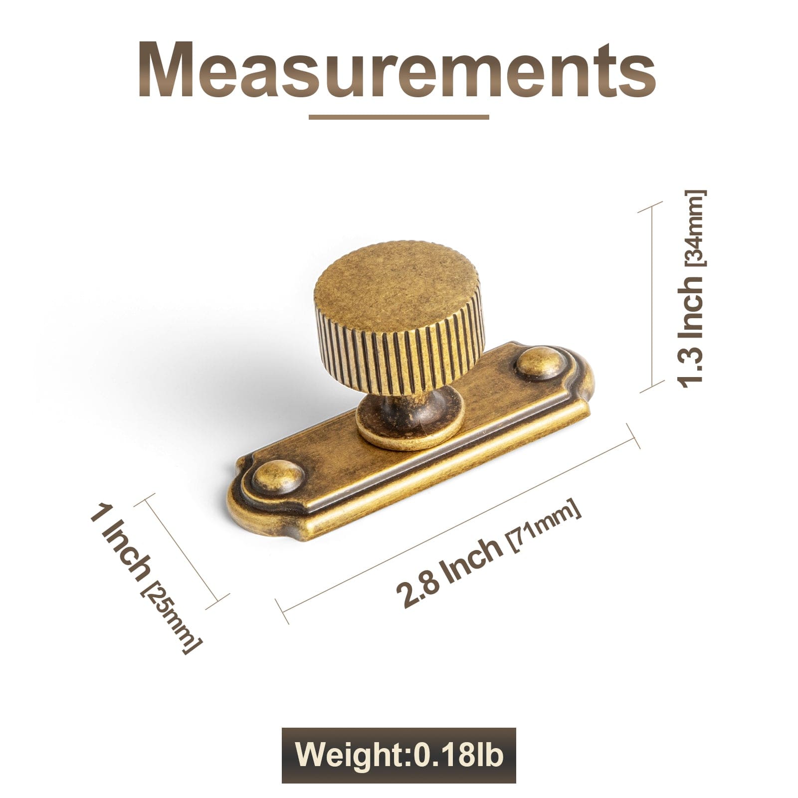 Goo-Ki 2 Pack Striped Cabinet Pull Retro Brass Cabinet Handles Knobs with Back Plate