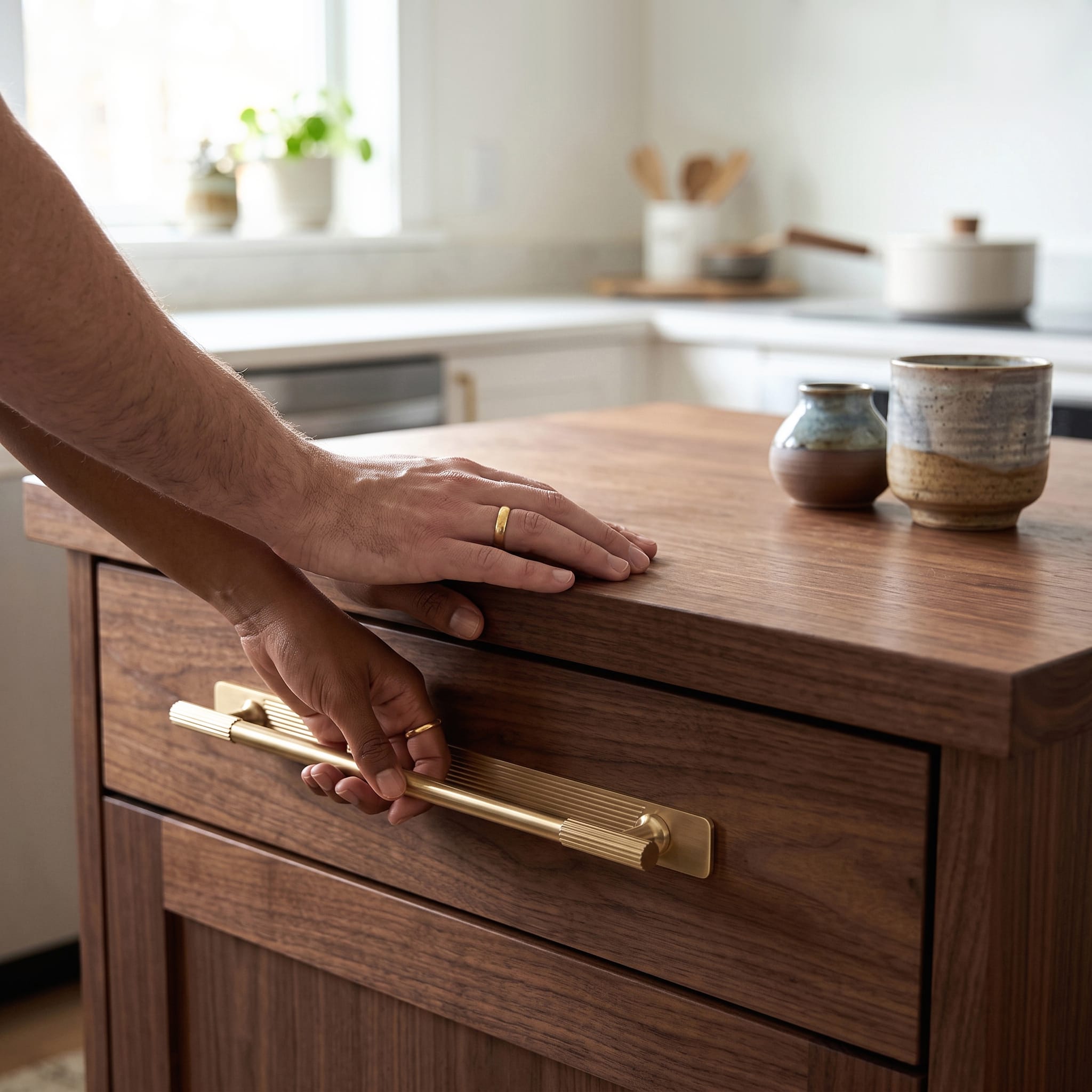 Goo-Ki 2 Pack Striped Cabinet Pull Retro Brass Cabinet Handles Knobs with Back Plate