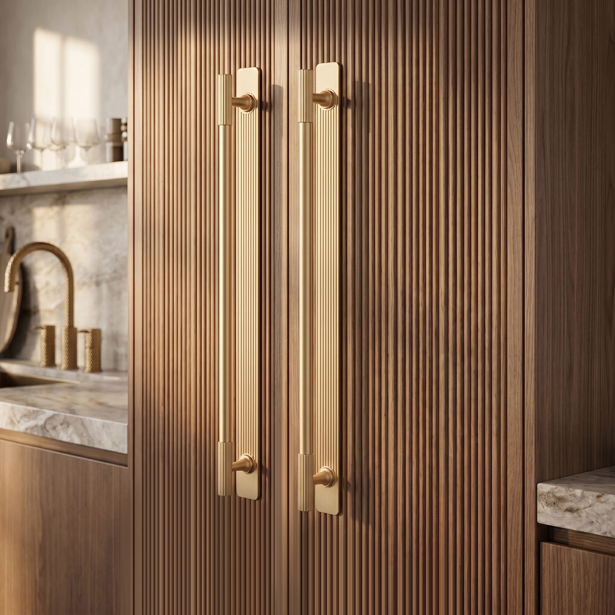 Goo-Ki 2 Pack Striped Cabinet Pull Retro Brass Cabinet Handles Knobs with Back Plate