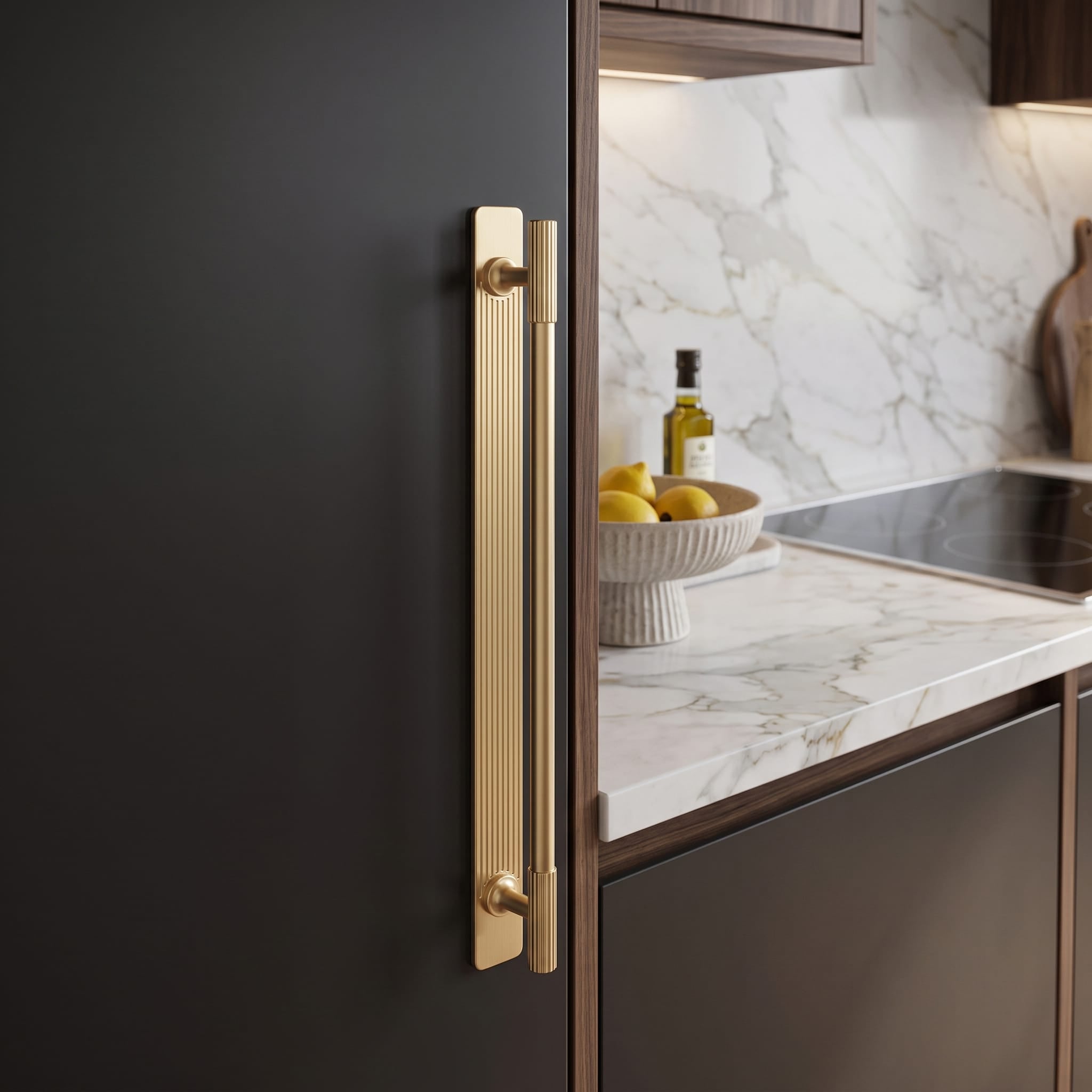 Goo-Ki 2 Pack Striped Cabinet Pull Retro Brass Cabinet Handles Knobs with Back Plate