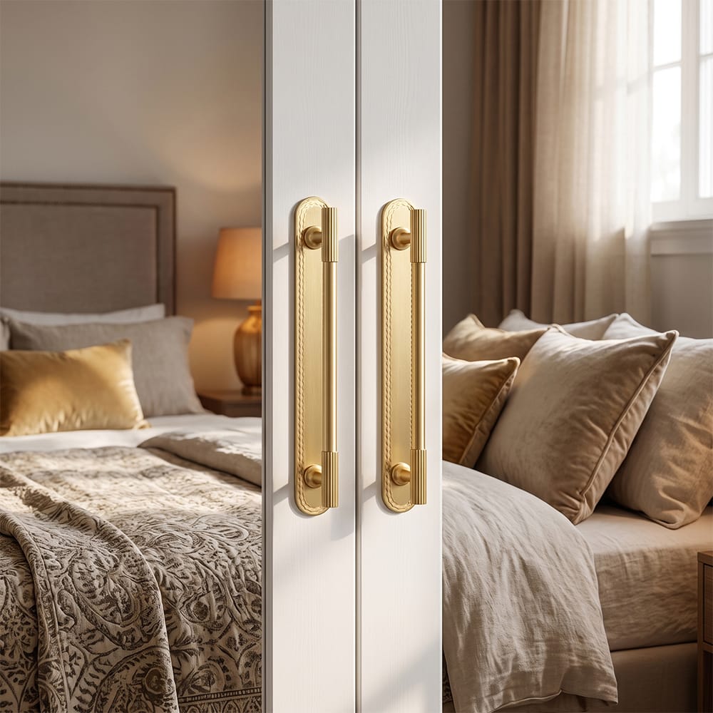 Goo-Ki 2 Pack Striped Cabinet Pull Retro Brass Cabinet Handles Knobs with Back Plate