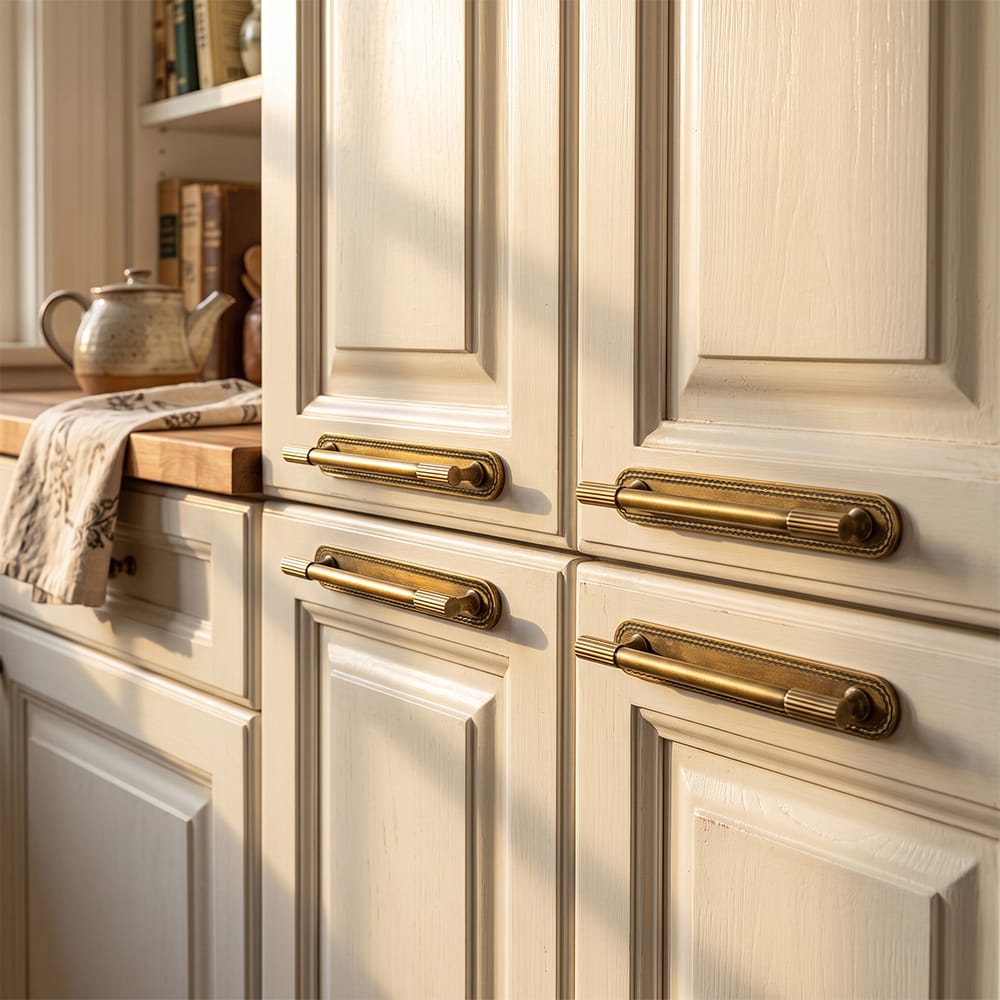 Goo-Ki 2 Pack Striped Cabinet Pull Retro Brass Cabinet Handles Knobs with Back Plate