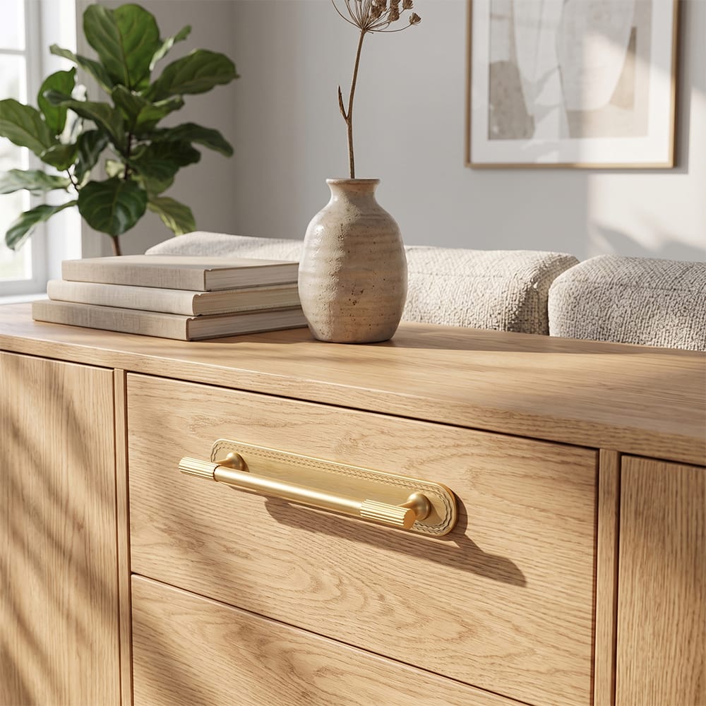 Goo-Ki 2 Pack Striped Cabinet Pull Retro Brass Cabinet Handles Knobs with Back Plate