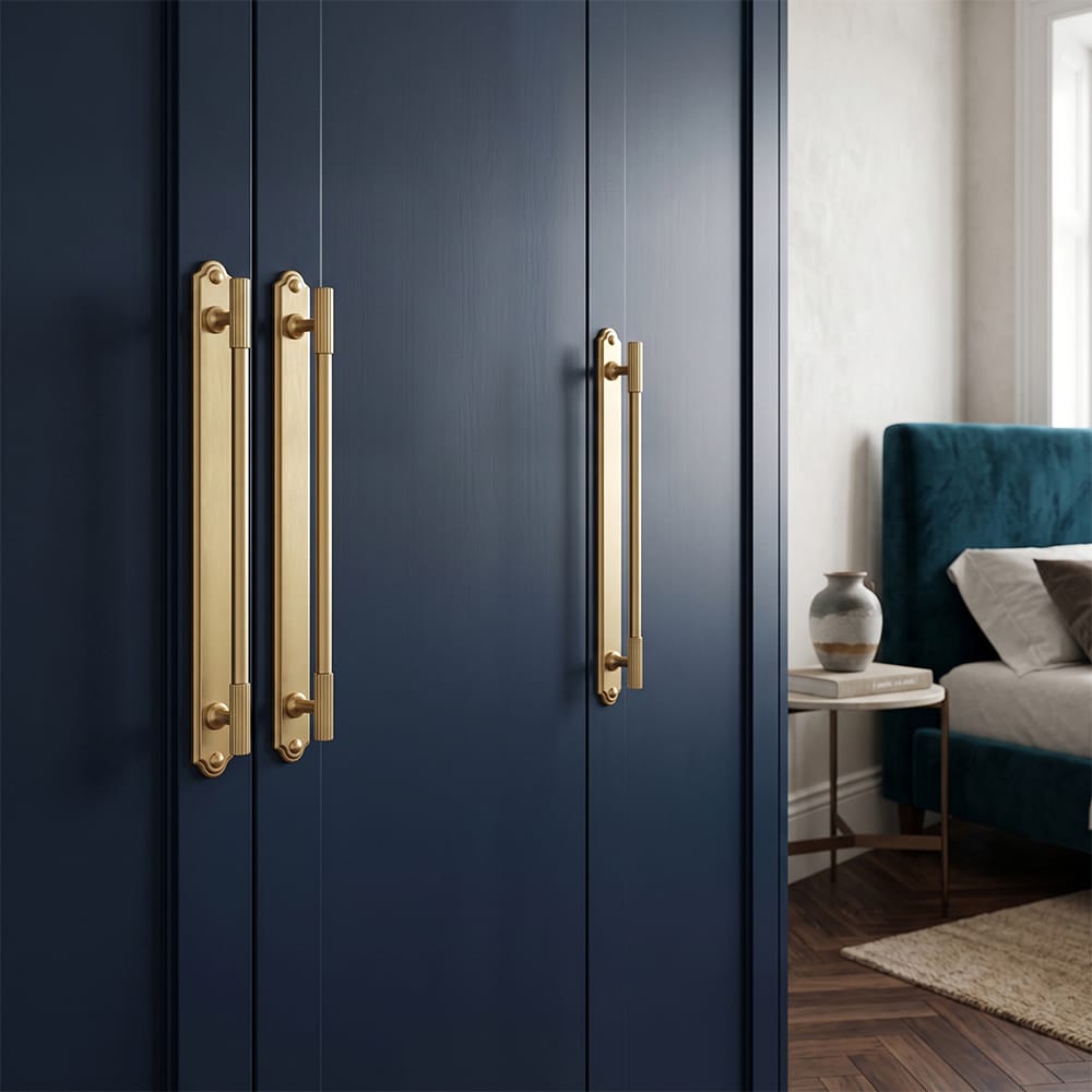 Goo-Ki 2 Pack Striped Cabinet Pull Retro Brass Cabinet Handles Knobs with Back Plate