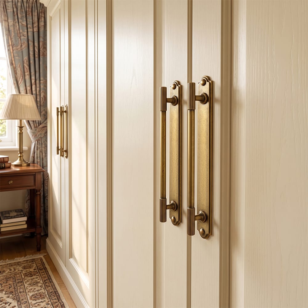 Goo-Ki 2 Pack Striped Cabinet Pull Retro Brass Cabinet Handles Knobs with Back Plate