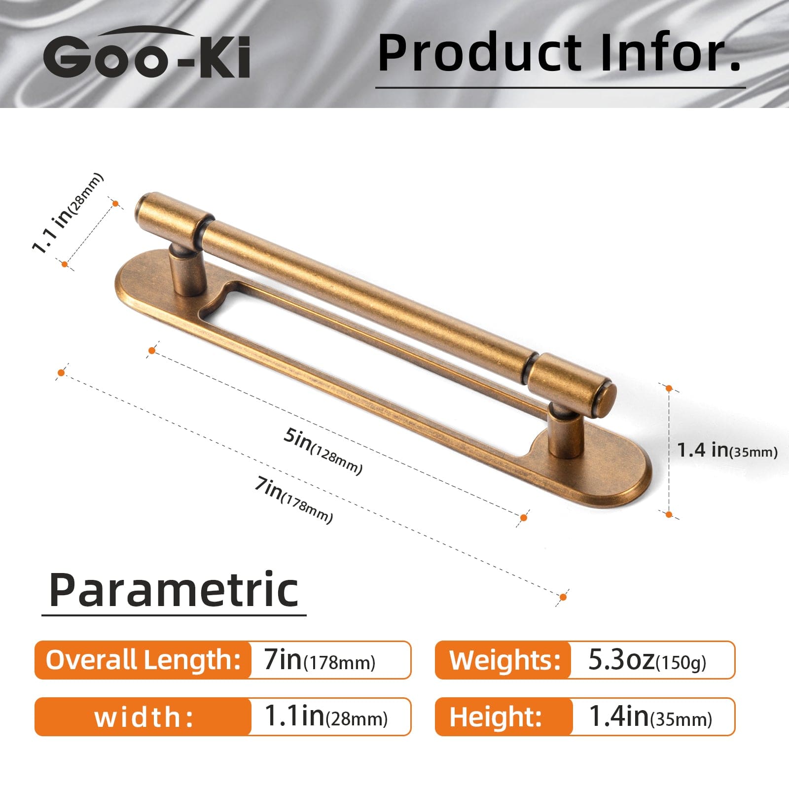 Goo-Ki 2 Pack Vintage Bronze Kitchen Drawer Bar Pulls with Back Plate for Cupboard Closet Wardrobe