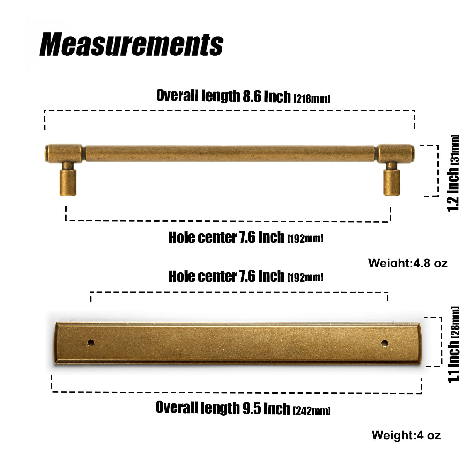 Goo-Ki 2 Pack Vintage Bronze Kitchen Drawer Bar Pulls with Back Plate for Cupboard Closet Wardrobe