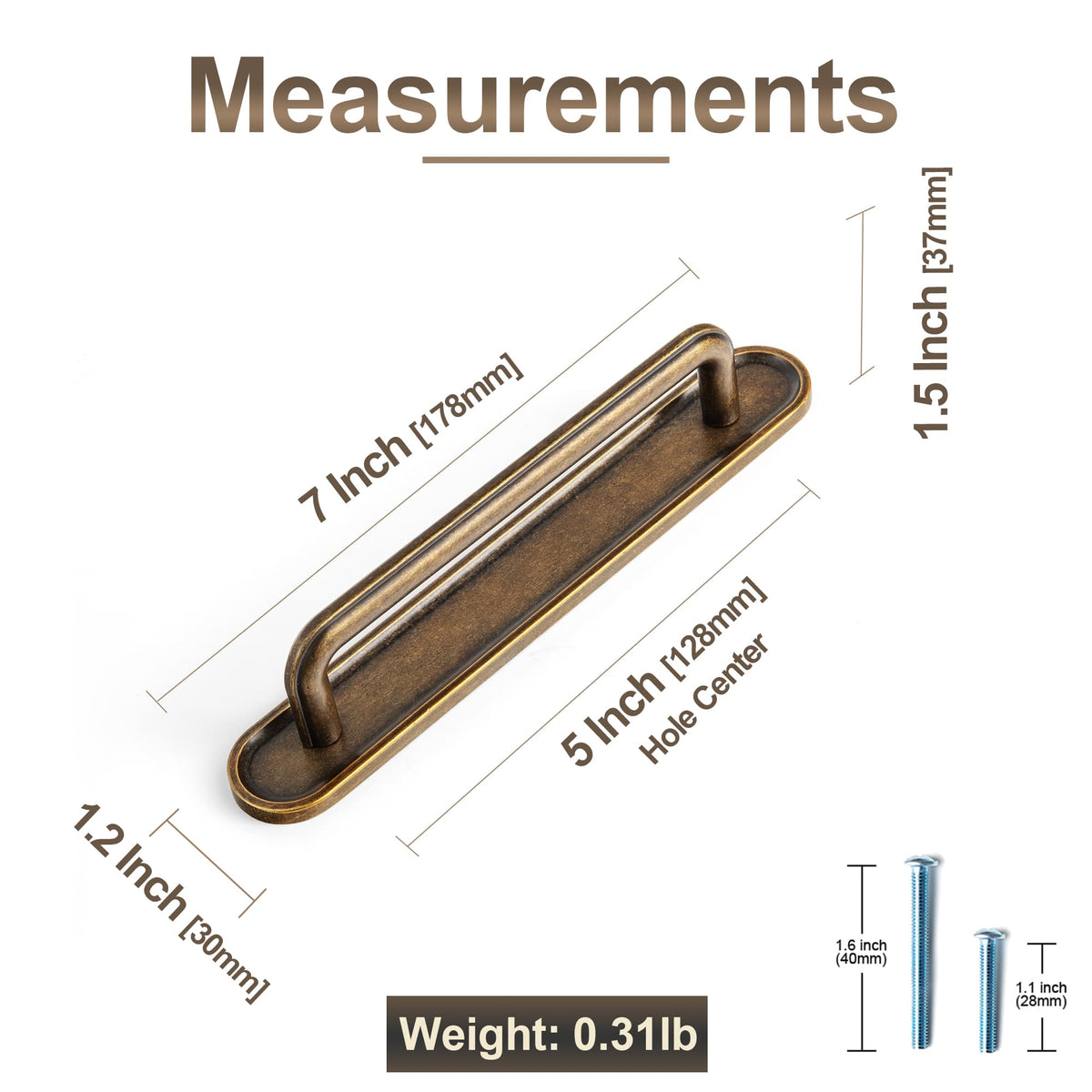 Goo-Ki 2 Pack Zinc Alloy U-Shaped Cabinet Handles, Vintage Drawer Pulls with Backplate for Kitchen & Bathroom Cabinetry
