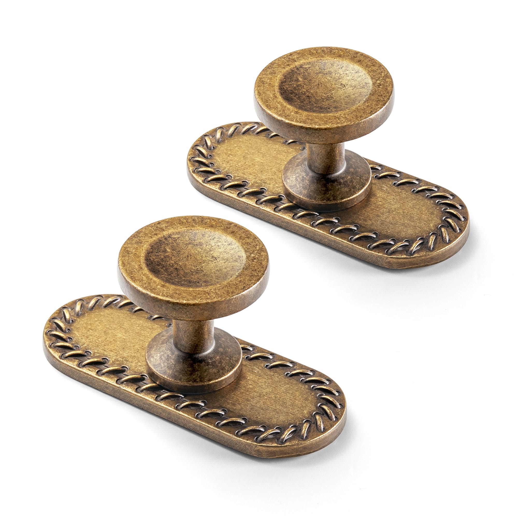 Goo-Ki 2502 / Antique Brass / G016 - 6 Pack Assorted Shaped Zinc Alloy Cabinet Hardware - Knobs and Back Plates for Stylish Furniture