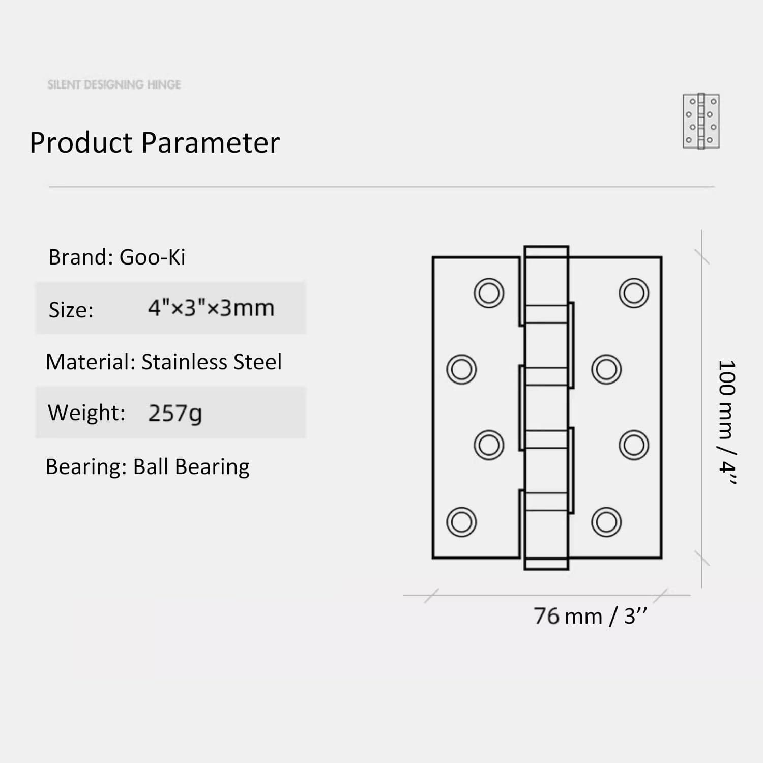 Goo-Ki 4-inch Ball Bearing Hinge Stainless Steel Gold Door Hinges Furniture Hardware
