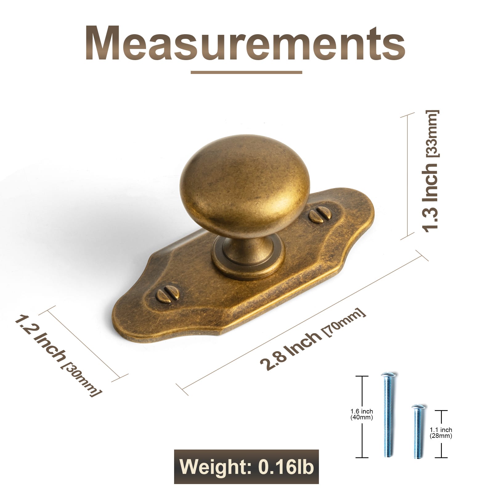 Goo-Ki 6 Pack Antique Brass Zinc Alloy Cabinet Knob with Back Plate Single Hole Center Cabinet Hardware for Bedroom Kitchen