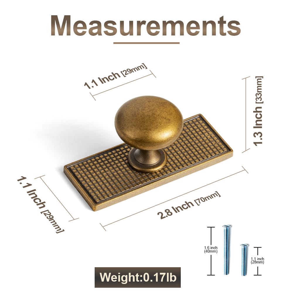 Goo-Ki 6 Pack Antique Brass Zinc Alloy Cabinet Knob with Back Plate Single Hole Center Cabinet Hardware for Bedroom Kitchen