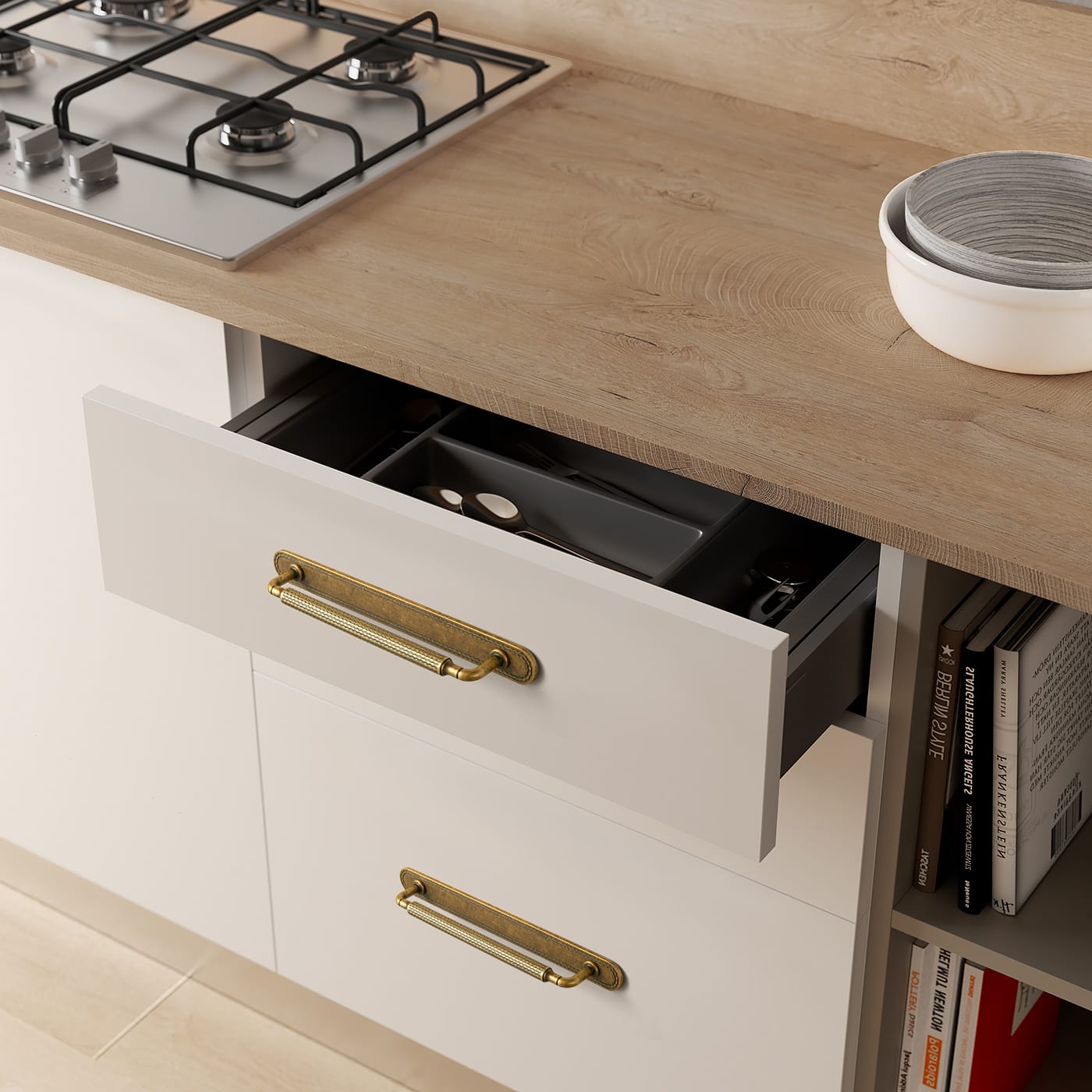 Goo-Ki 6 Pack Retro Wave Pattern Zinc Alloy Cabinet Handles with Mounting Back Plate Durable Drawer Pulls