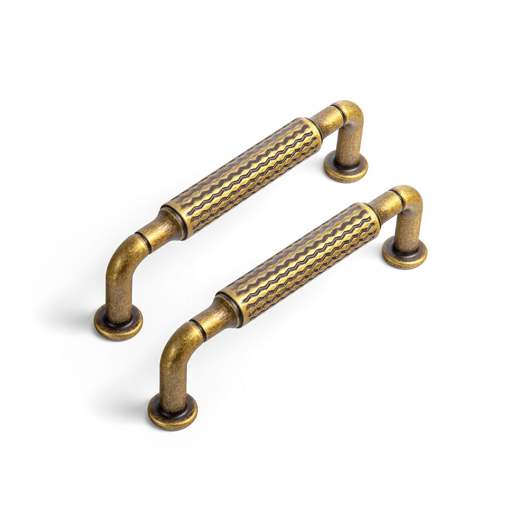 Goo-Ki Antique Brass / 3.78'' Hole Center / 6 Pack Vintage Wavy Textured Zinc Alloy Cabinet Pulls for Kitchen Cabinets & Furniture