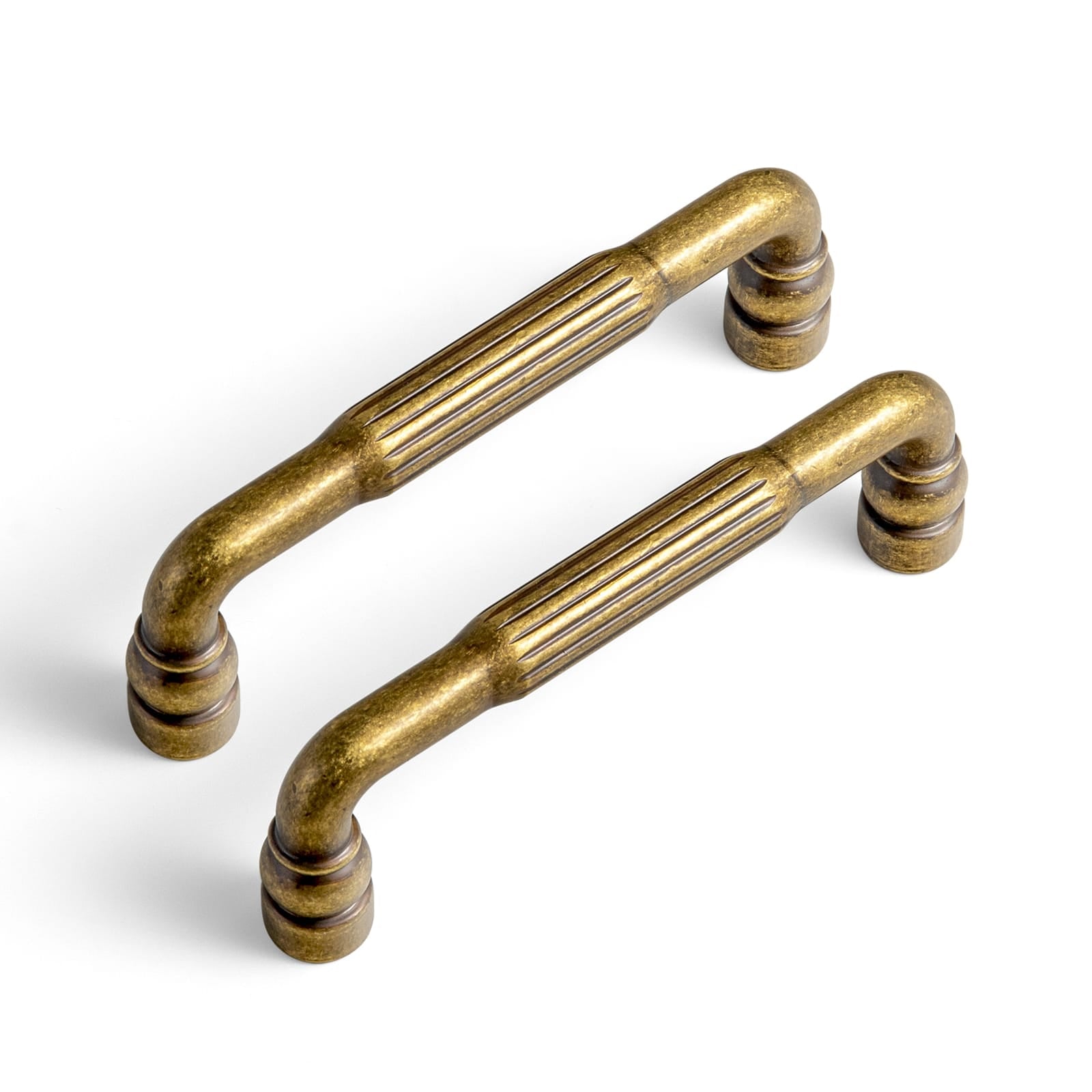 Goo-Ki Antique Brass / 3'' Hole Center / 6 Pack Industrial Decorative Cabinet Pulls Unique L-shaped Drawer Handles with Textured Grip