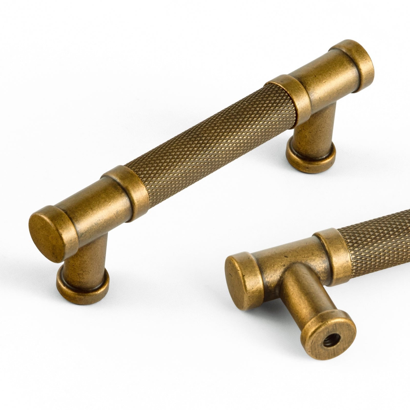 Goo-Ki Antique Brass / 3'' Hole Center / 6 Pack Knurled Metal Alloy Vintage Bronze Bar Pull Kitchen Hardware
