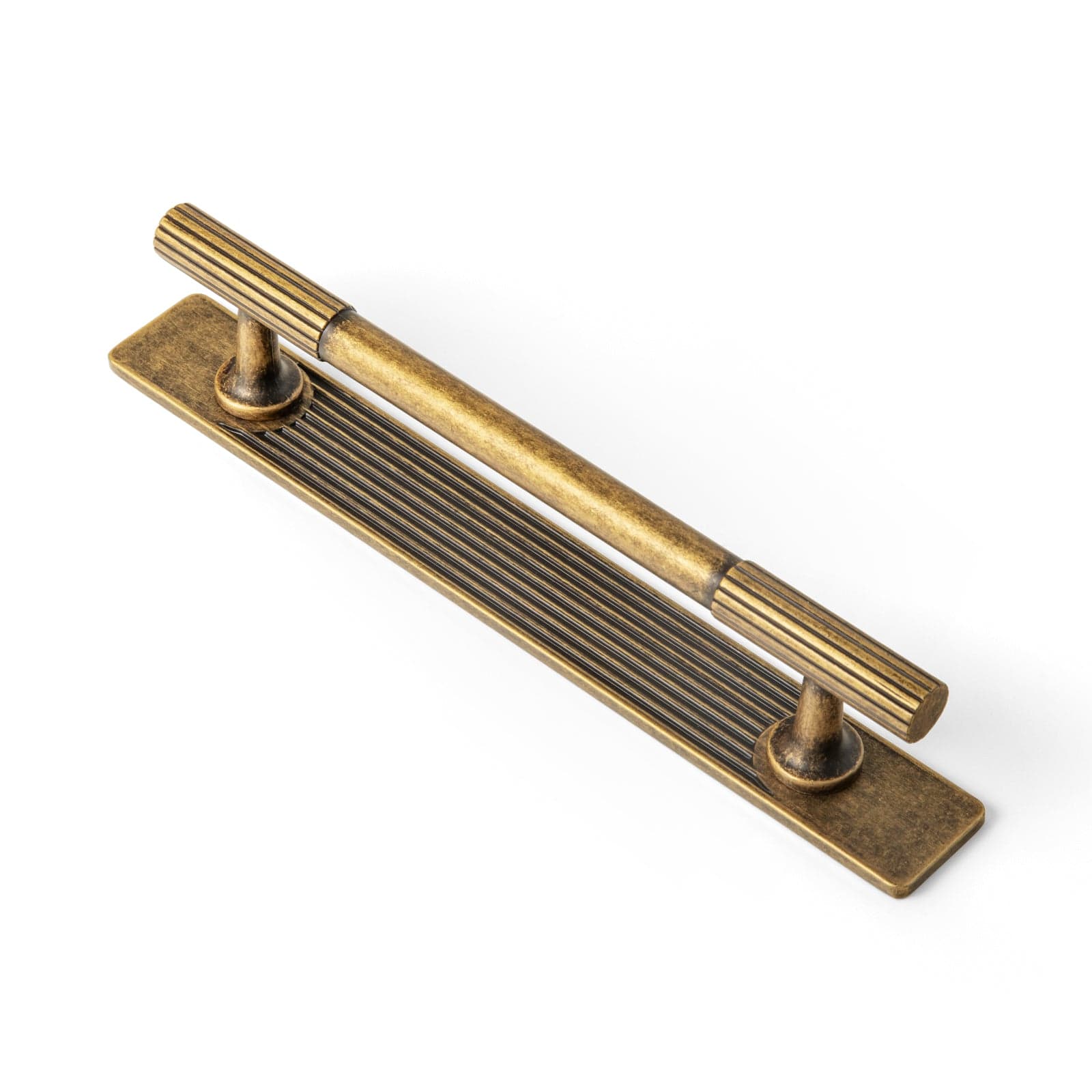 Goo-Ki Antique Brass / 5'' Hole Center / 2 Pack Striped Cabinet Pull Retro Brass Cabinet Handles Knobs with Back Plate