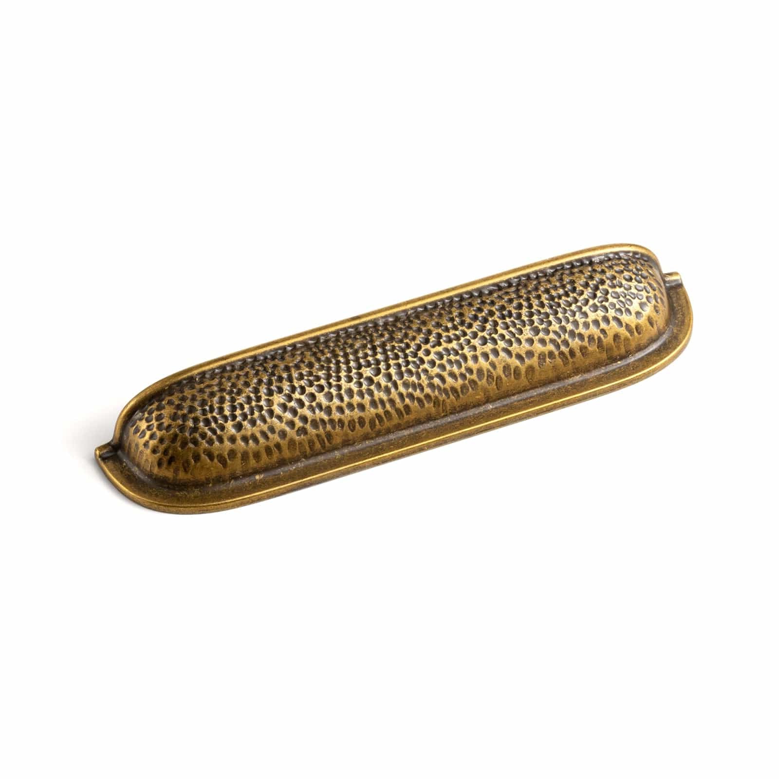 Goo-Ki Antique Brass / 5'' Hole Center / 6 Pack Hammered Texture Cabinet Cup Pulls with Curved Edges Elegant Vintage Drawer Bin Handle for Kitchen