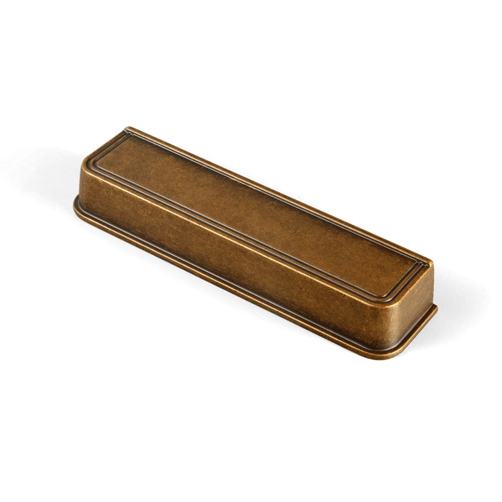 Goo-Ki Antique Brass / 5'' Hole Center / 6 Pack Rectangular Profile Cabinet Pulls with Trimmed Edges - Retro Drawer Handles