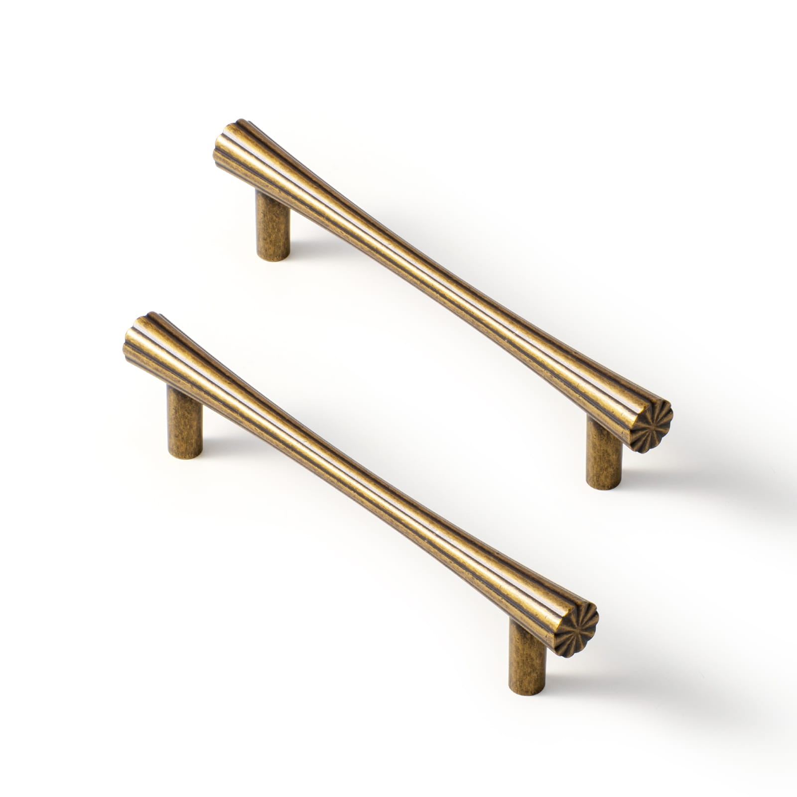 Goo-Ki Antique Brass / 5'' Hole Center / 6 Pack Ribbed Fluted Cabinet Pull Handles Premium Zinc Alloy T-Bar Furniture Hardware