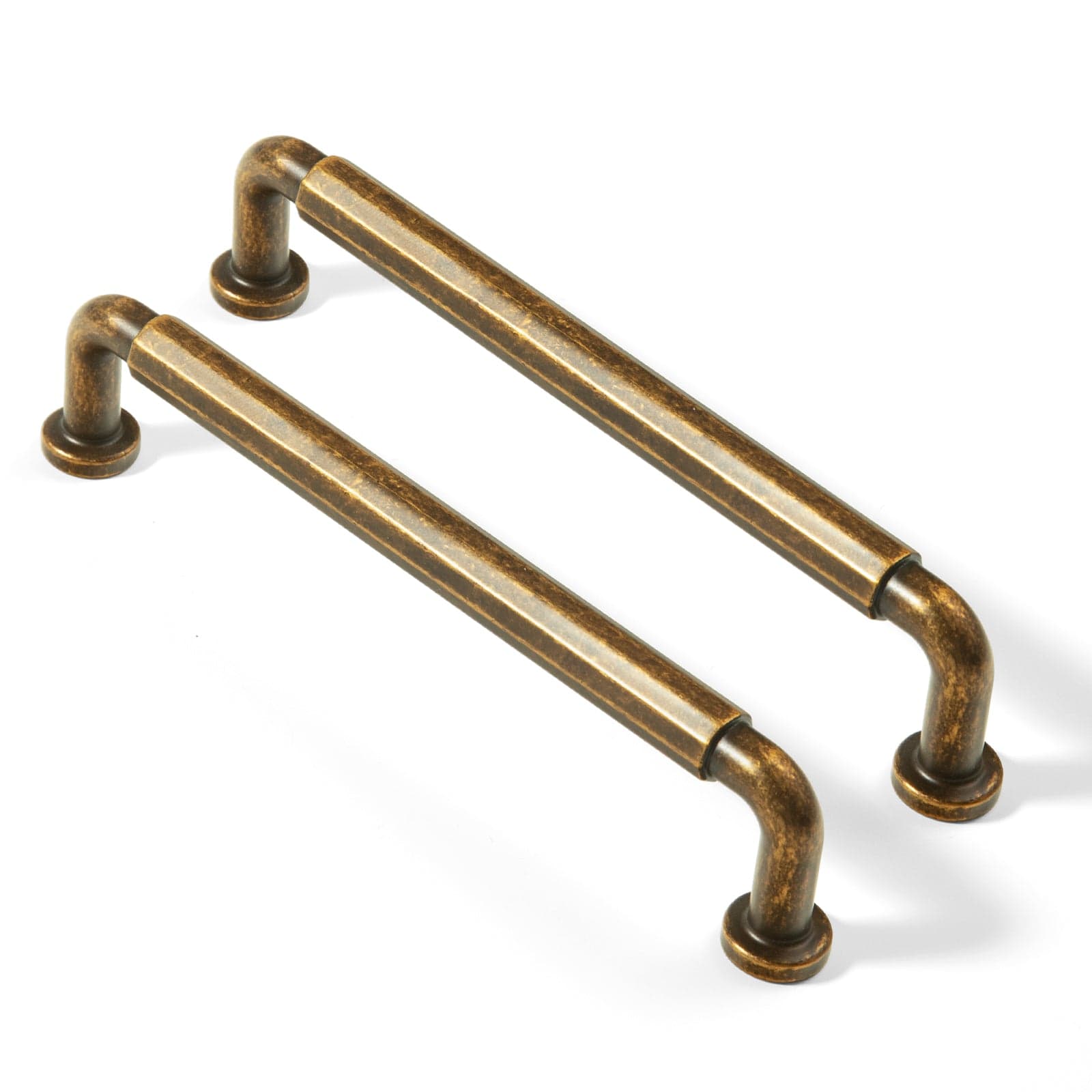 Goo-Ki Antique Brass / 5'' Hole Center / 6 Pack Sturdy Zinc Alloy Cabinet Pulls: Uniquely Angular Design for Modern Spaces