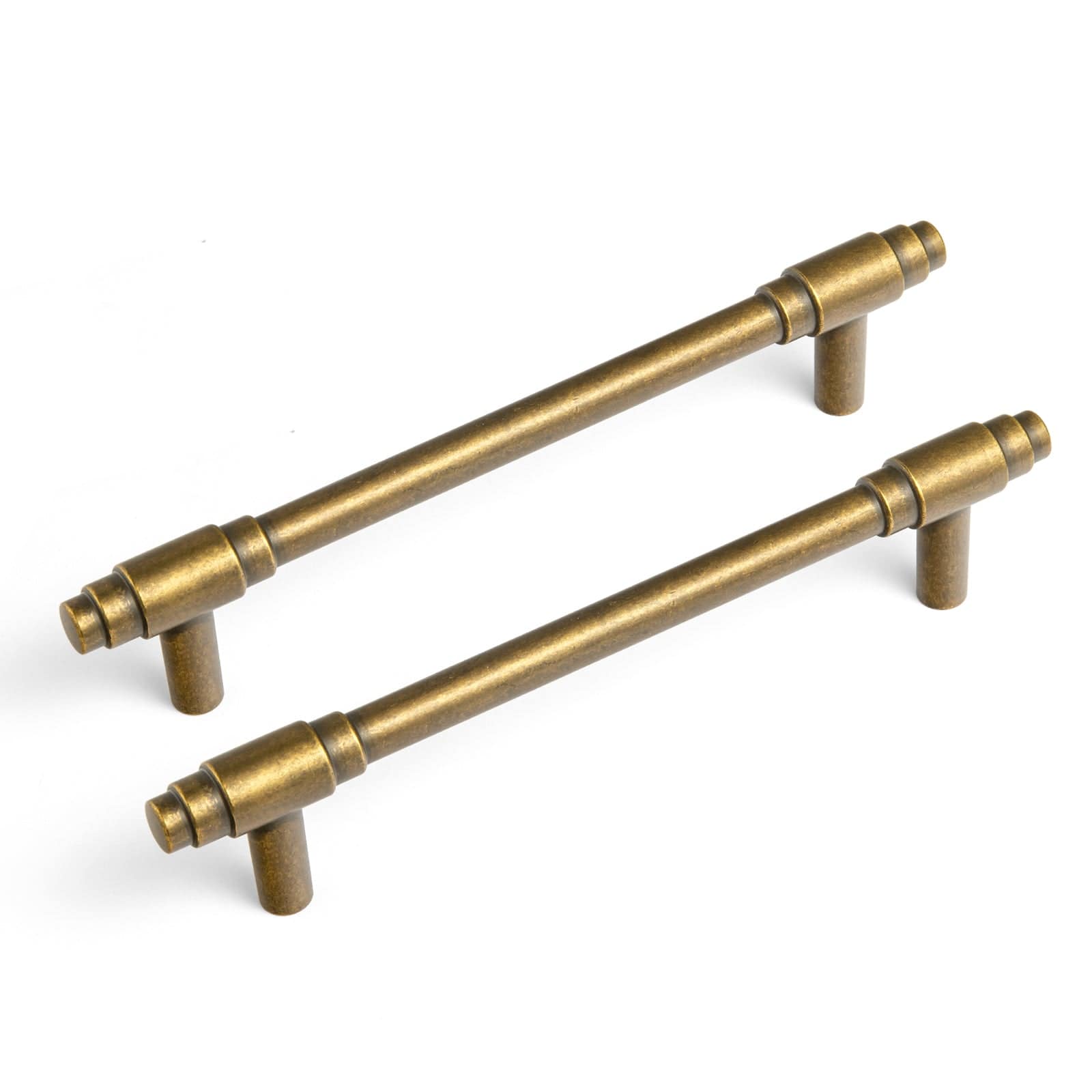 Goo-Ki Antique Brass / 5'' Hole Center / 6 Pack Vintage Brass Drawer Handles with Unique Geometric T - Shape