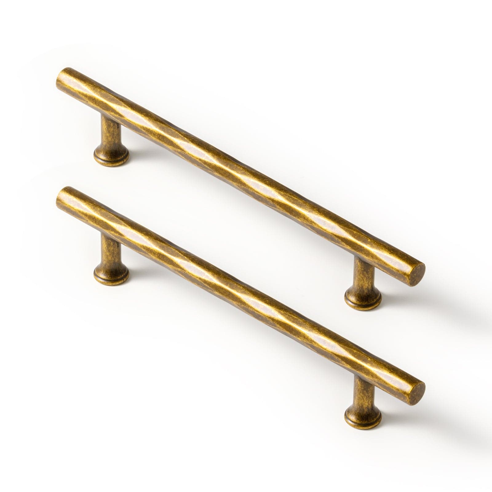 Goo-Ki Antique Brass / 5'' Hole Center / 6 Pack Vintage Brass Zinc Alloy Twisted Texture Cabinet Pulls - Kitchen Cupboard Dresser Handles