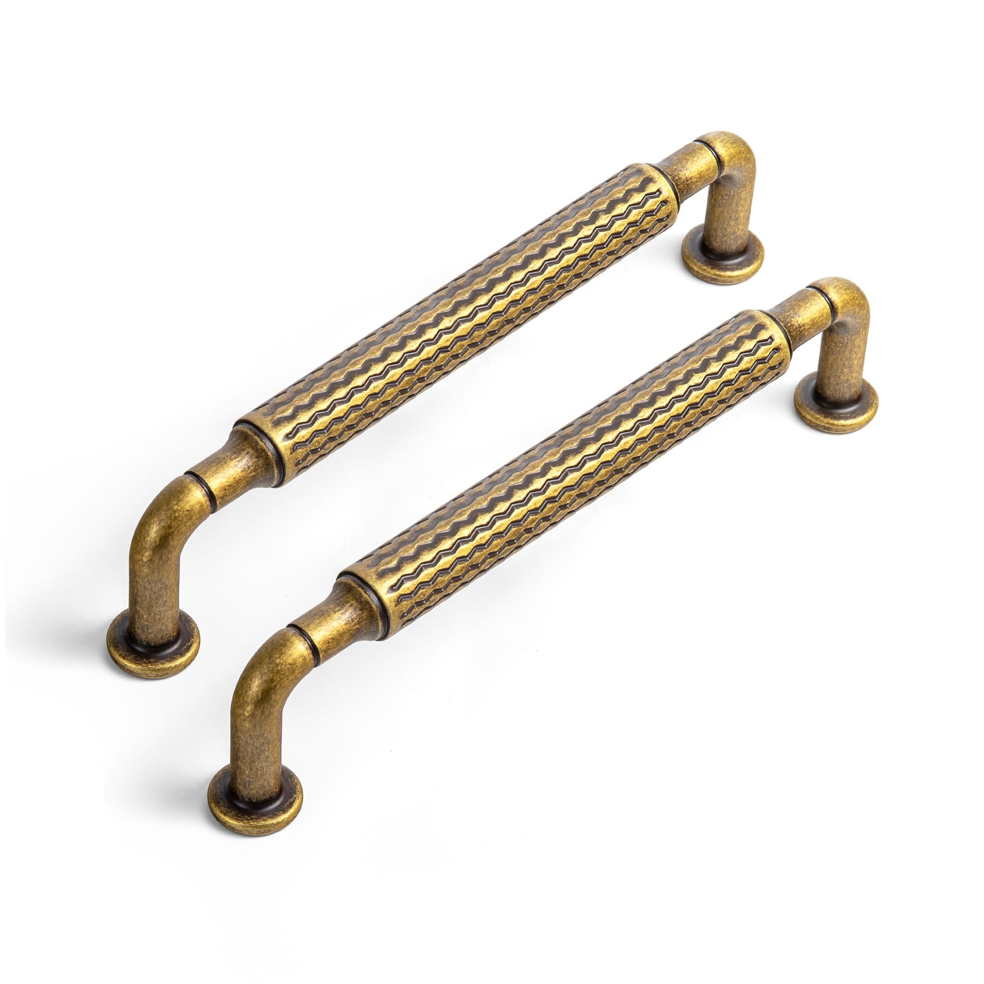 Goo-Ki Antique Brass / 5'' Hole Center / 6 Pack Vintage Wavy Textured Zinc Alloy Cabinet Pulls for Kitchen Cabinets & Furniture