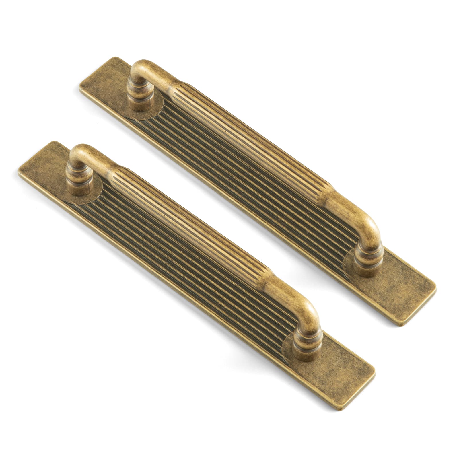 Goo-Ki Antique Brass / 5'' Hole Center with Back Plate G / 2 Pack Industrial Decorative Cabinet Pulls Unique L-shaped Drawer Handles with Textured Grip