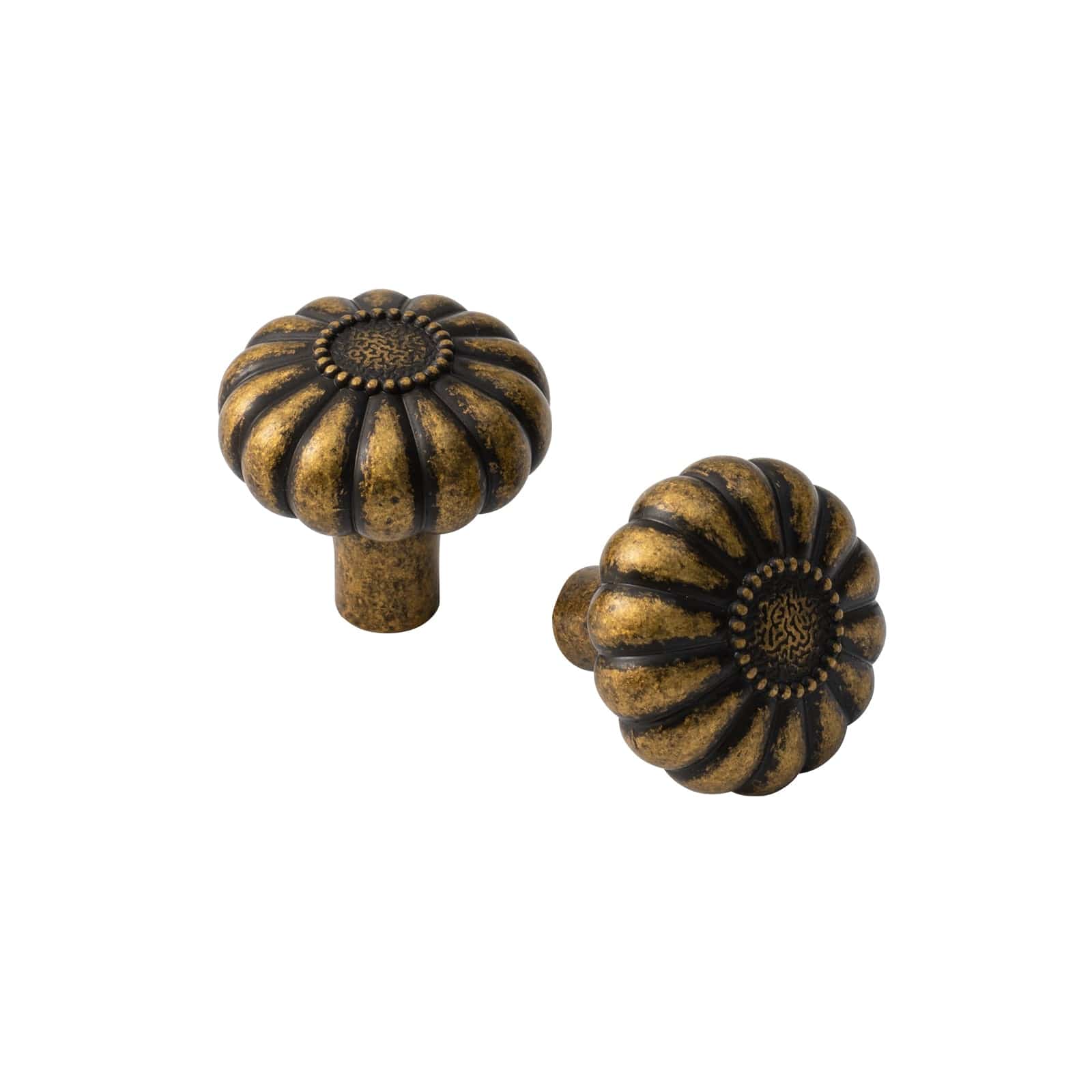 Goo-Ki Antique Brass / 6 Pack Pumpkin Shape Vintage Cabinet Knobs 1.25 Inch Diameter Drawer Knobs