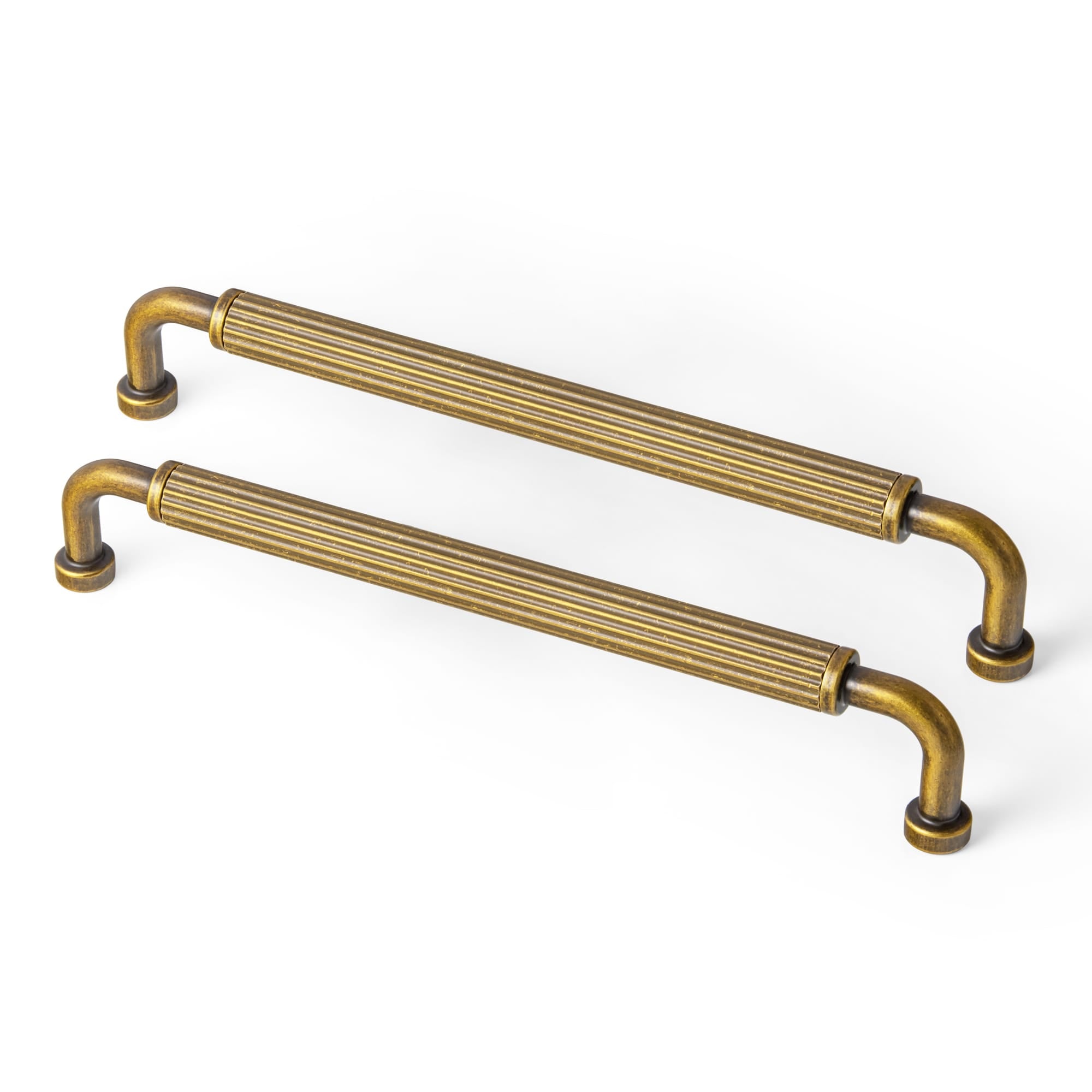 Goo-Ki Antique Brass / 7.6'' Hole Center / 6 Pack Ribbed Bar Cabinet Pulls, Aluminum Grip Rail with Zinc Alloy End Pieces Fluted Drawer Handles for Kitchen Cabinet