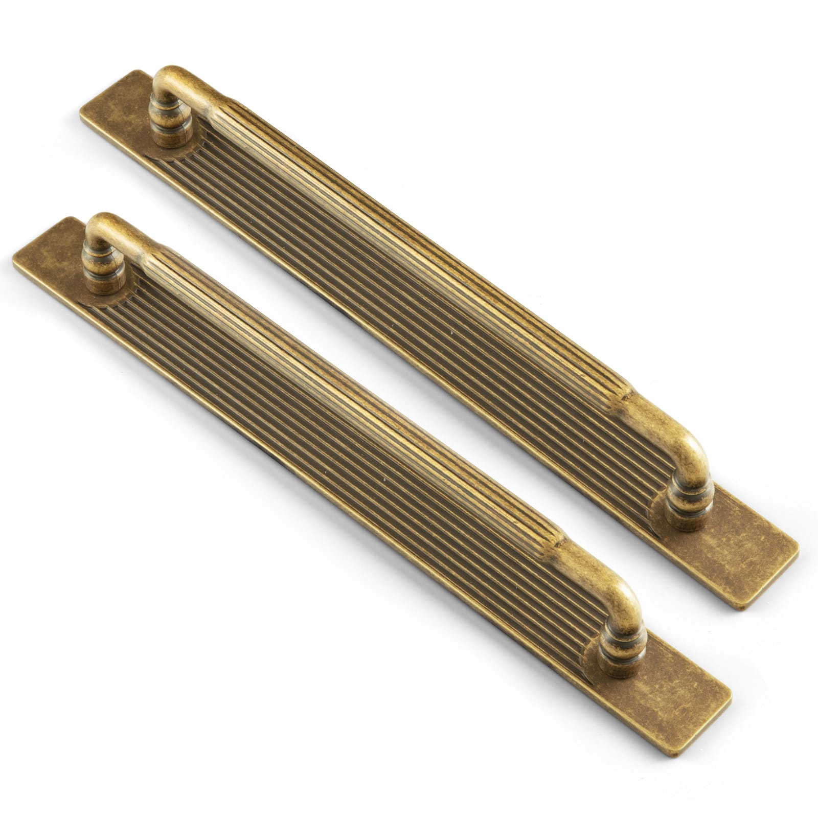 Goo-Ki Antique Brass / 7.6'' Hole Center with Back Plate G / 2 Pack Industrial Decorative Cabinet Pulls Unique L-shaped Drawer Handles with Textured Grip