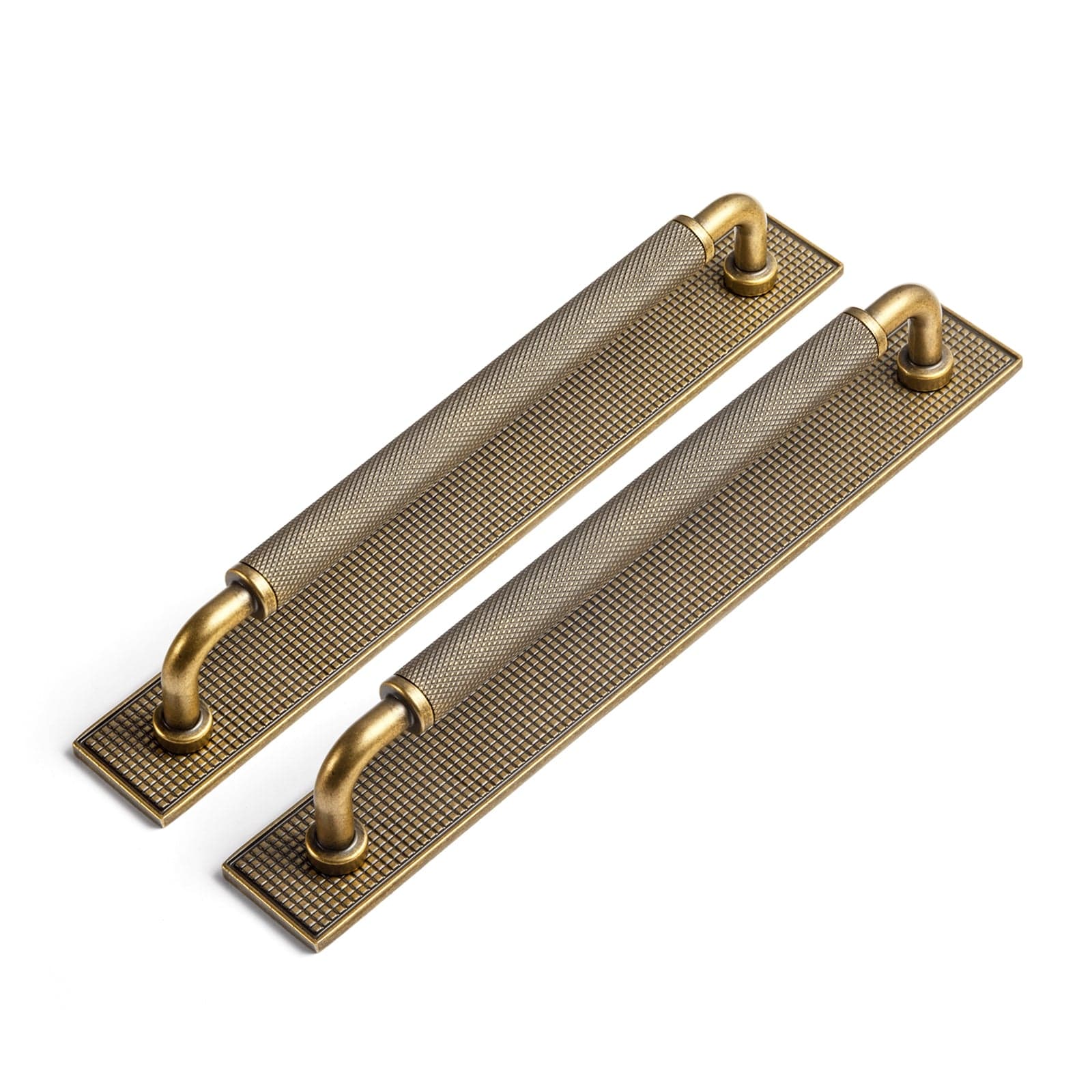 Goo-Ki Antique Brass / 7.6'' Hole Center with Back Plate G017 / 2 Pack Rustic Vintage Cabinet Bar Pulls with Textured Grip Knurled Metal Alloy Drawer Handles