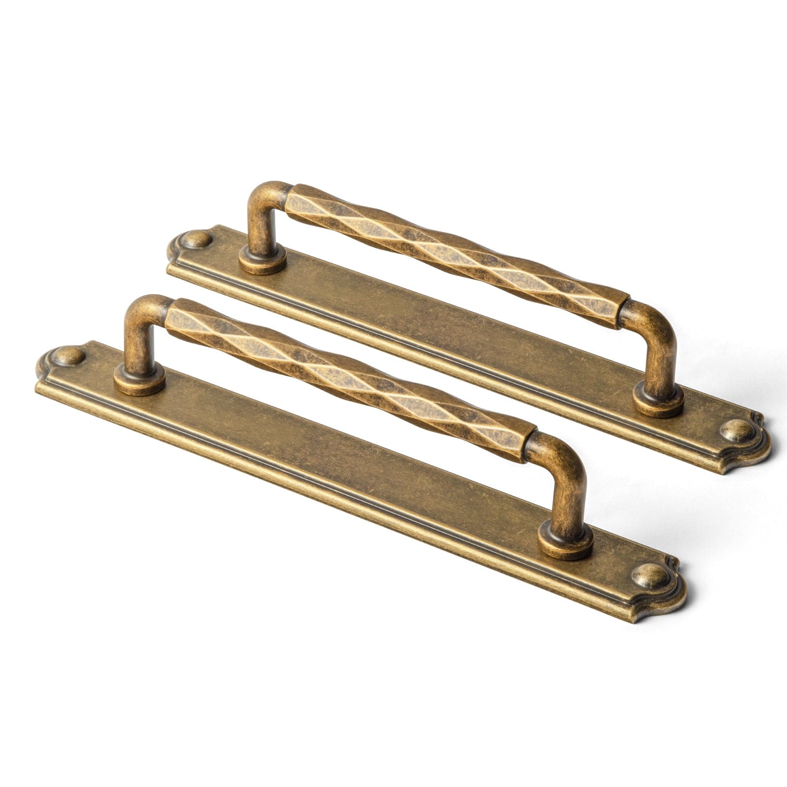 Goo-Ki Antique Brass / C / 5'' Hole Center 2 Pack Zinc Alloy Drawer Pulls with Back Plate Twisted Design Decorative Handles for Kitchen Cabinets