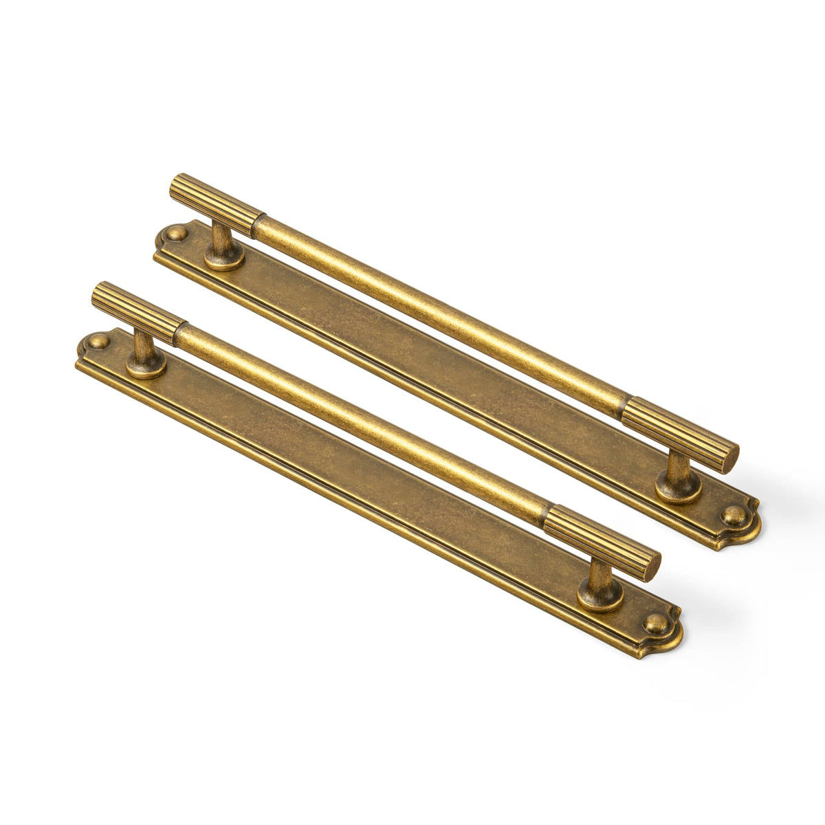 Goo-Ki Antique Brass / C / 7.6'' Hole Center 2 Pack Striped Cabinet Pull Retro Brass Cabinet Handles Knobs with Back Plate