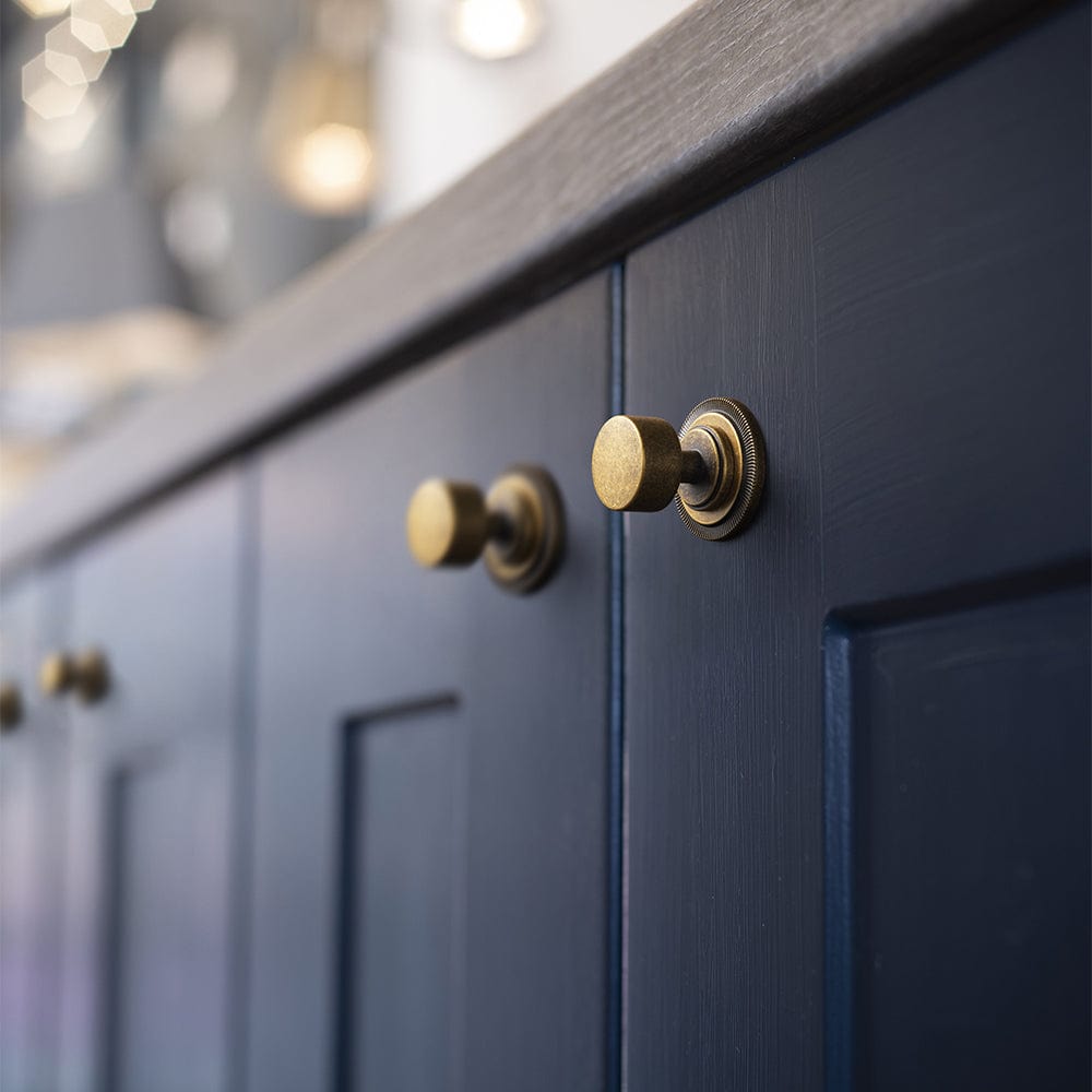 Goo-Ki Antique Brass Cabinet Knobs with Round Back Plate Vintage Drawer Hardware Handles for Bedroom