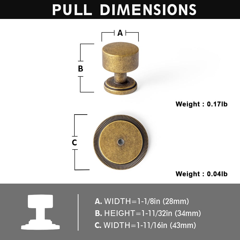 Goo-Ki Antique Brass Cabinet Knobs with Round Back Plate Vintage Drawer Hardware Handles for Bedroom