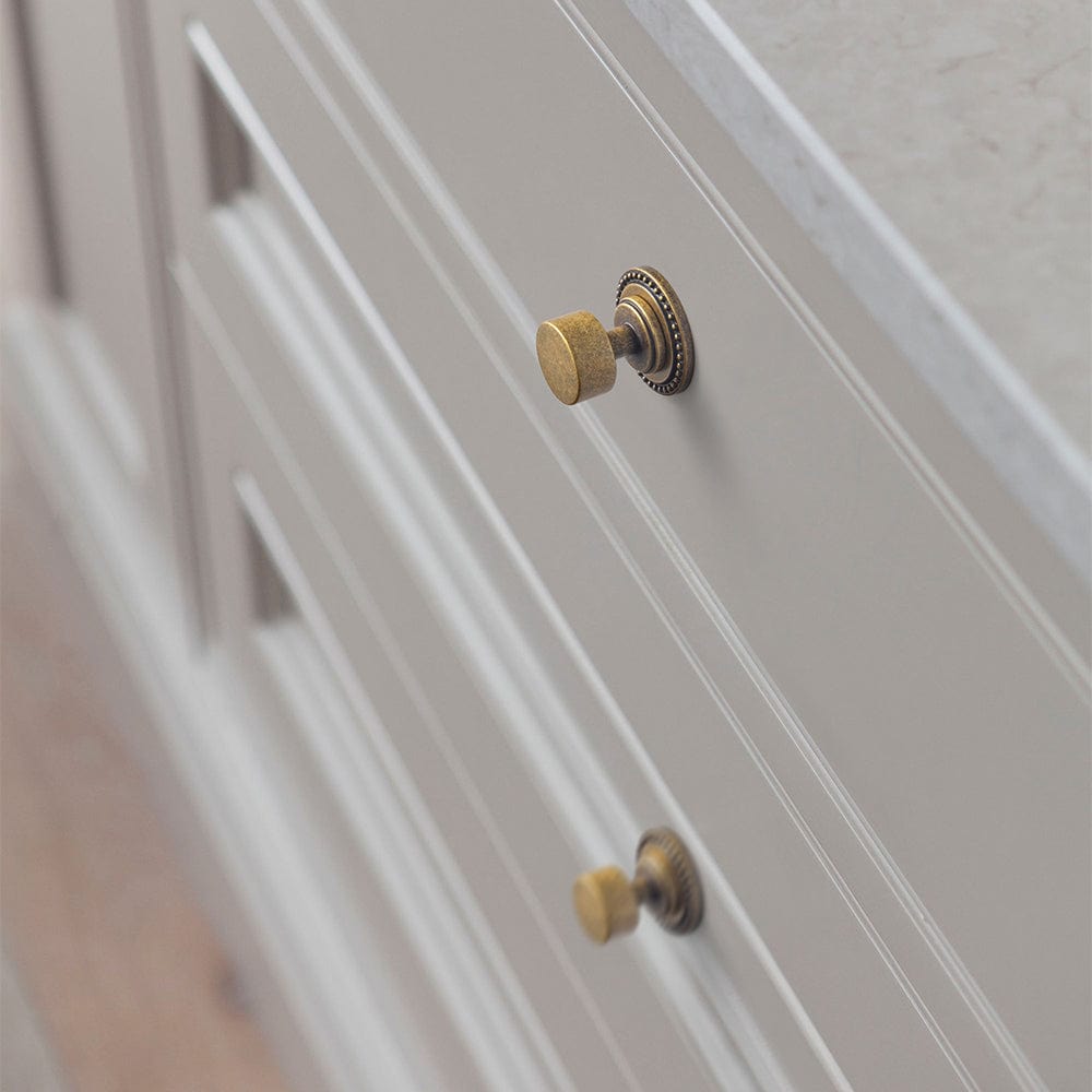 Goo-Ki Antique Brass Cabinet Knobs with Round Back Plate Vintage Drawer Hardware Handles for Bedroom