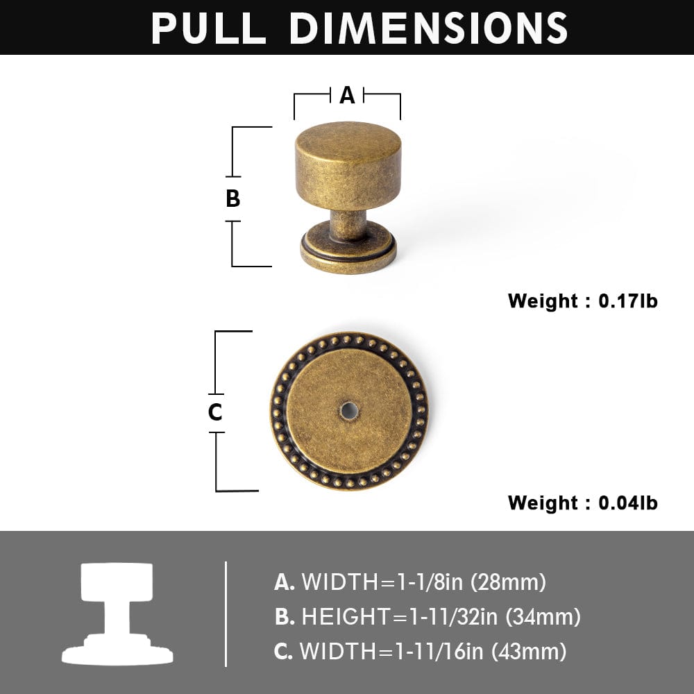 Goo-Ki Antique Brass Cabinet Knobs with Round Back Plate Vintage Drawer Hardware Handles for Bedroom