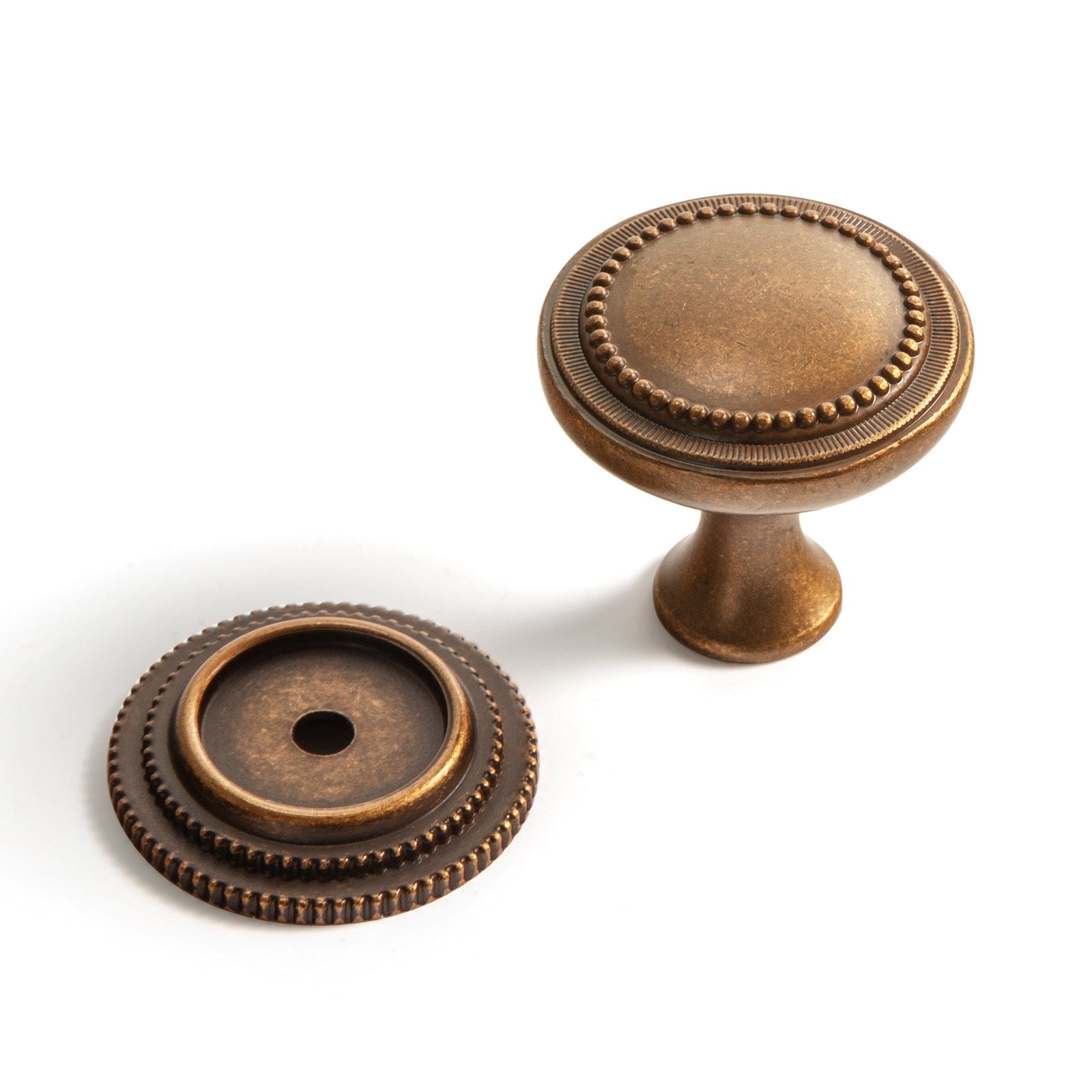 Goo-Ki Antique Brass / E32 / 6 Pack Antique Brass Zinc Alloy Cabinet Knob with Delicate Decorative Back Plate Set